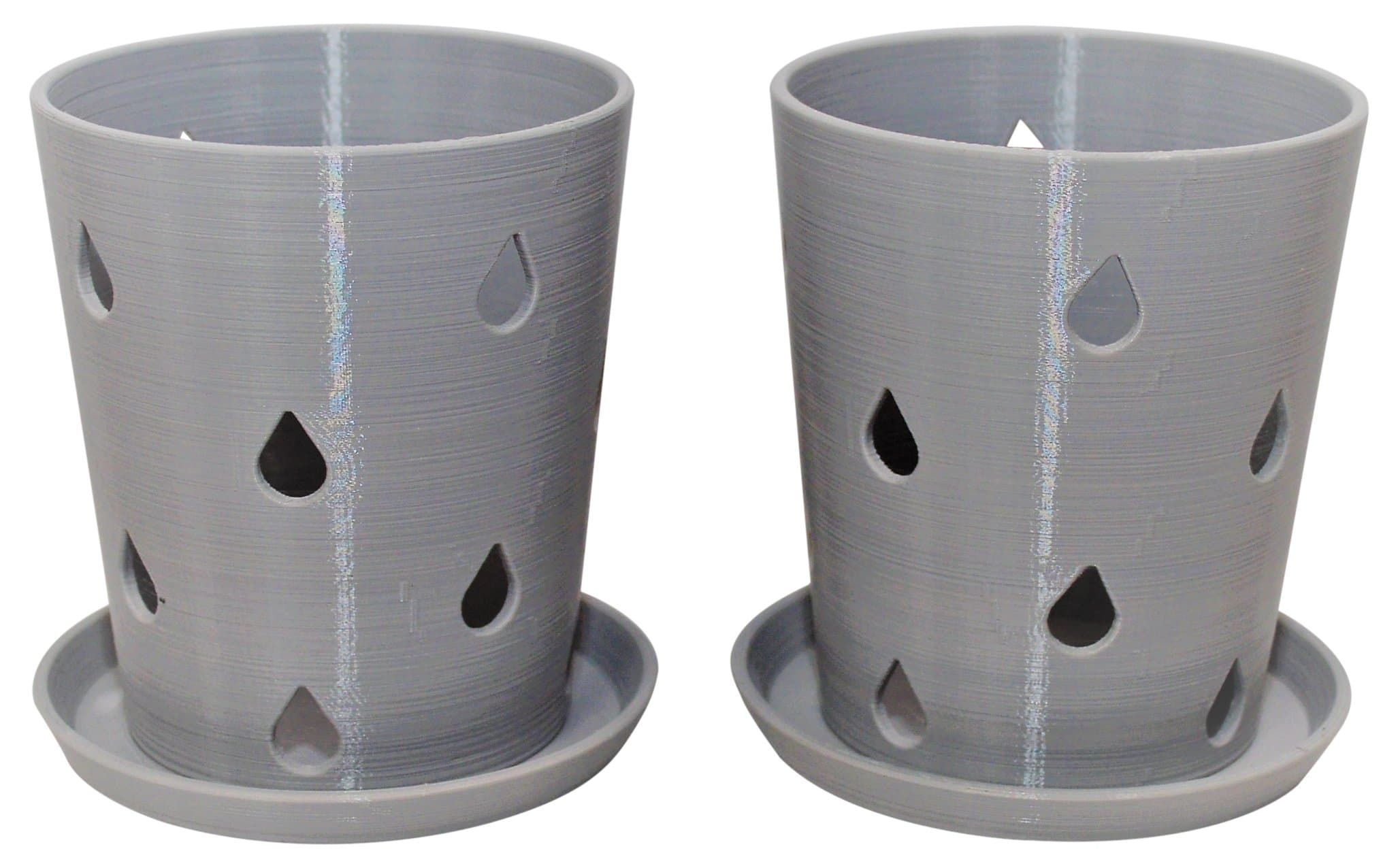 2 Pack Orchid Pots and Tray, Gray, 3.5"