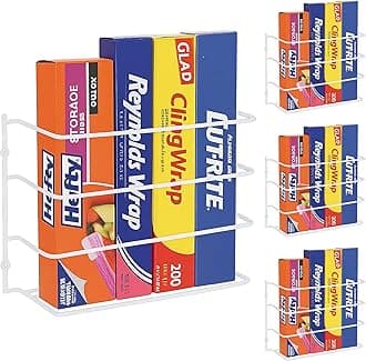 Evelots 4 Pack Plastic and Foil Wrap Organizer on Cabinet Door or Pantry Wall Rack - Sandwich, Freezer, Food Bag Storage Organizer - Bathroom Laundry Supplies, Kitchen Organization and Storage