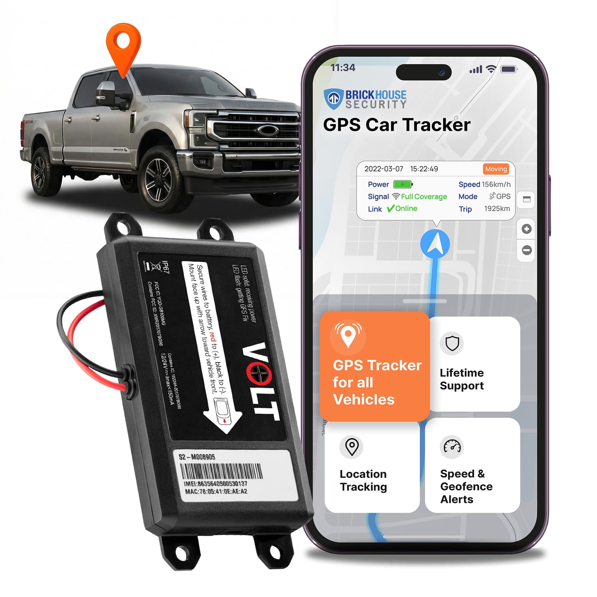 Brickhouse GPS Tracker for Vehicles - Livewire Volt 4G LTE Wired Car Tracker with GPS Tracking & Mapping - Enhance Security with Real-Time 24/7 Surveillance - Easy Installation - Subscription Required