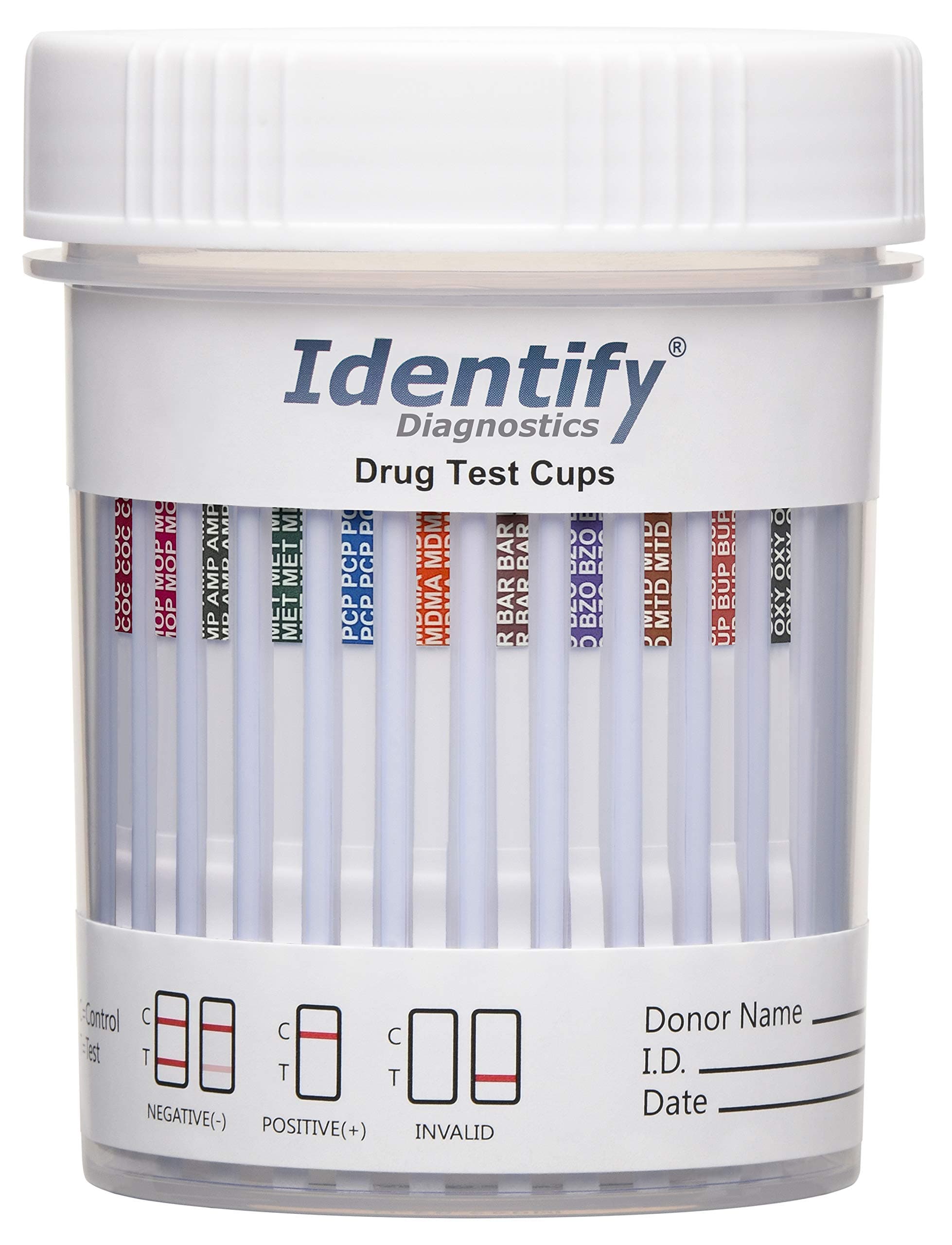 Identify Diagnostics Drug Test Cups | 200 Pack | 12 Panel CLIA Waived Instant Urine Drug Test Kit for AMP,BAR,BUP,BZO,COC,MDMA,MET,MOP|OPI,MTD,OXY,PCP,THC
