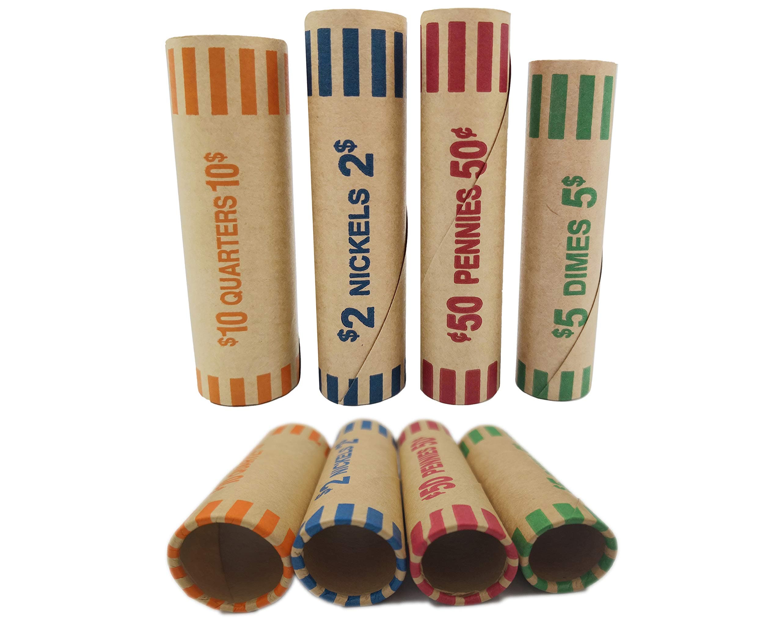 Boband Coin Wrapper Preformed 128 Assorted Pack, 32 Coin Wrappers Each of Quarters, Dimes, Nickels and Pennies