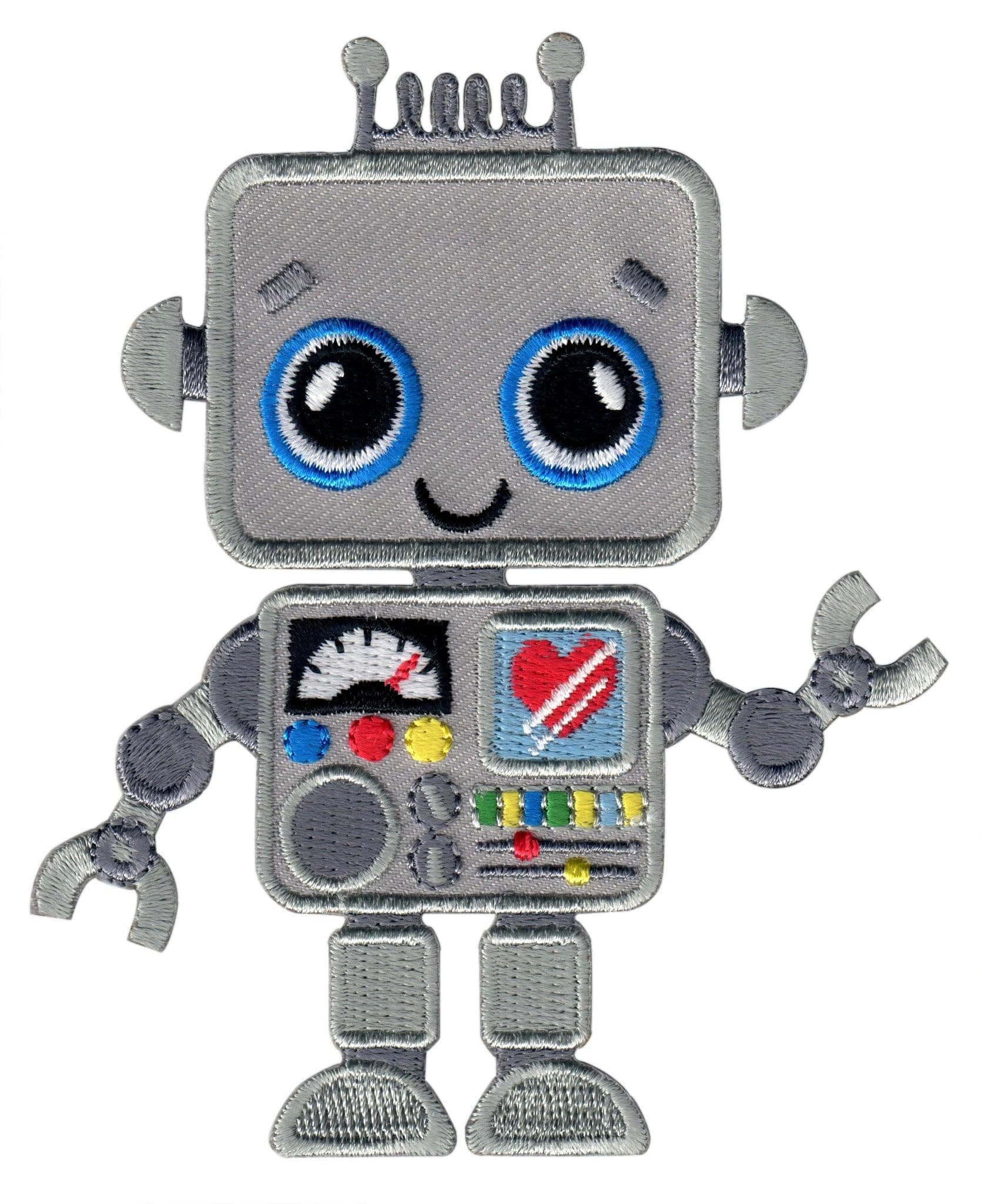 PatchMommy Robot Iron-On Patch - Premium Embroidered, Washable - 3.5" x 2.9" - Durable Applique for Jackets & Backpacks
