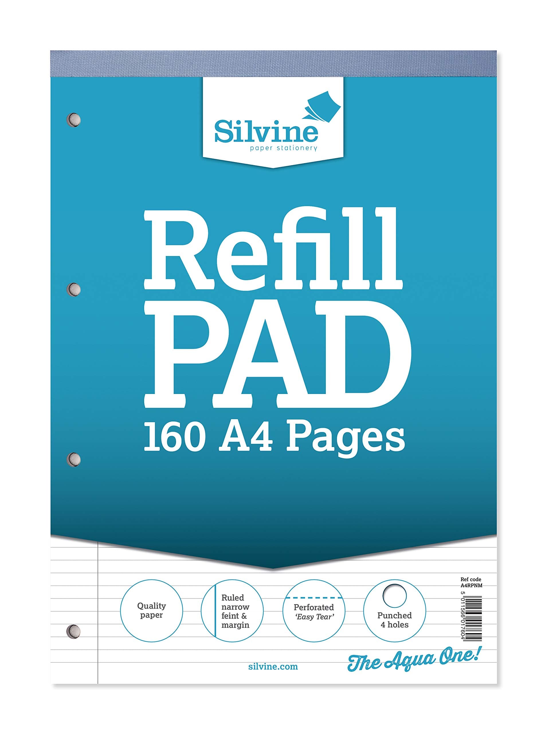 Silvine A4 Refill Pad - Narrow Lined with Margin (160 Pages) Pack of 5
