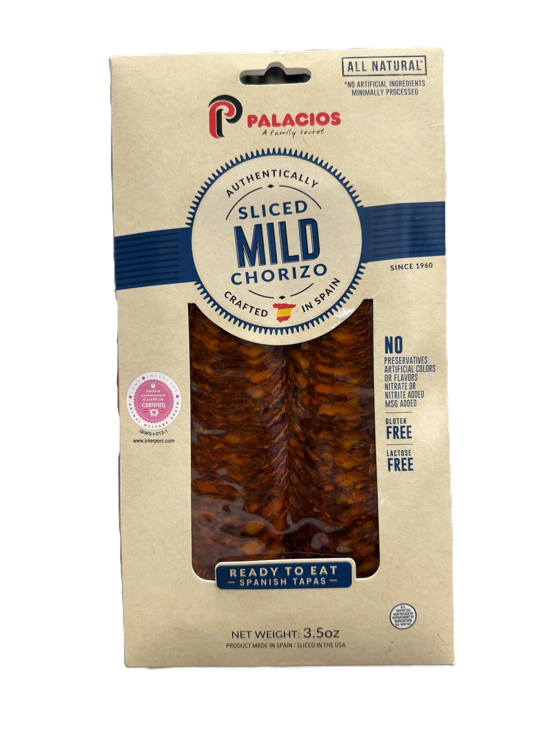 Authentic Spanish Chorizo Sliced Imported from Spain. Mild 3.5 OZ by Palacios