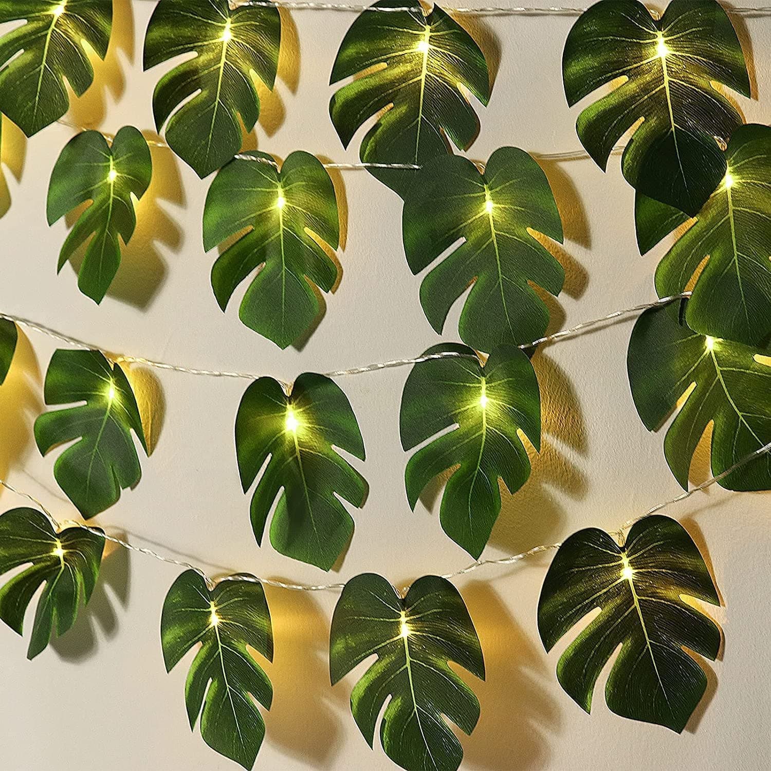 Coolchic Leaf String Lights,Monstera Tropical Artificial Rattan Palm Leaves Vine Leaf,Summer Decoration for Outdoor Indoor Hawaiian Luau Party Jungle Beach Theme Christmas Decorations（10 Ft 20 LED）