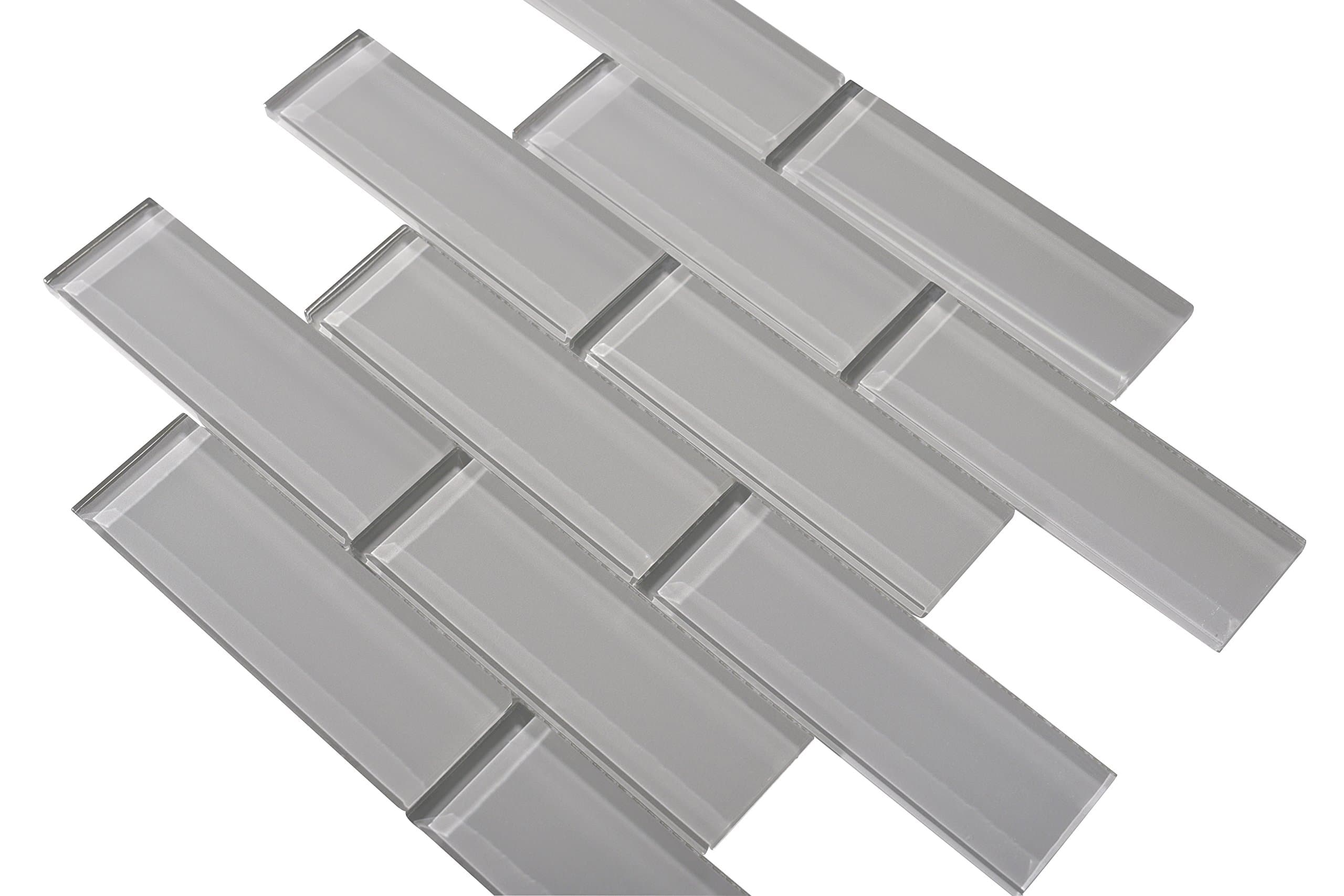 Dark Grey Subway Glass Mosaic Tile 2" x 6" Bricks - Kitchen, Bathroom - 30cm x 30cm x 8mm Sheets on Mesh (Sample)