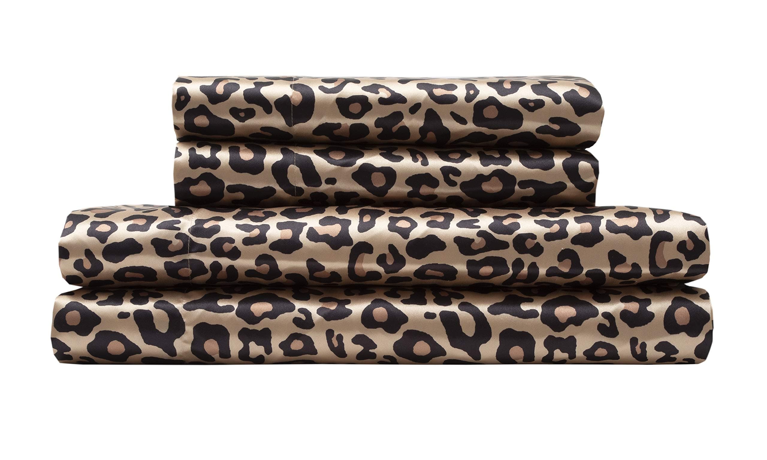 TORREY LANE 100% Luxury Satin Polyester Sheet Set, Leopard Print, Twin