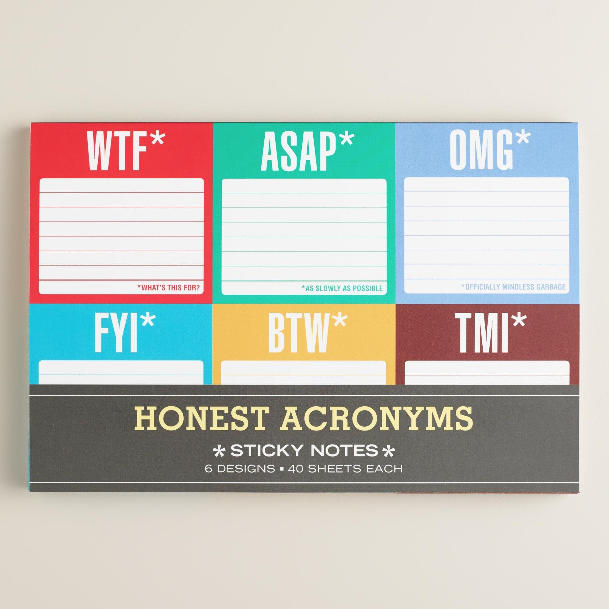 Honest Acronyms Sticky Notes 5.5"W x 8.25"L