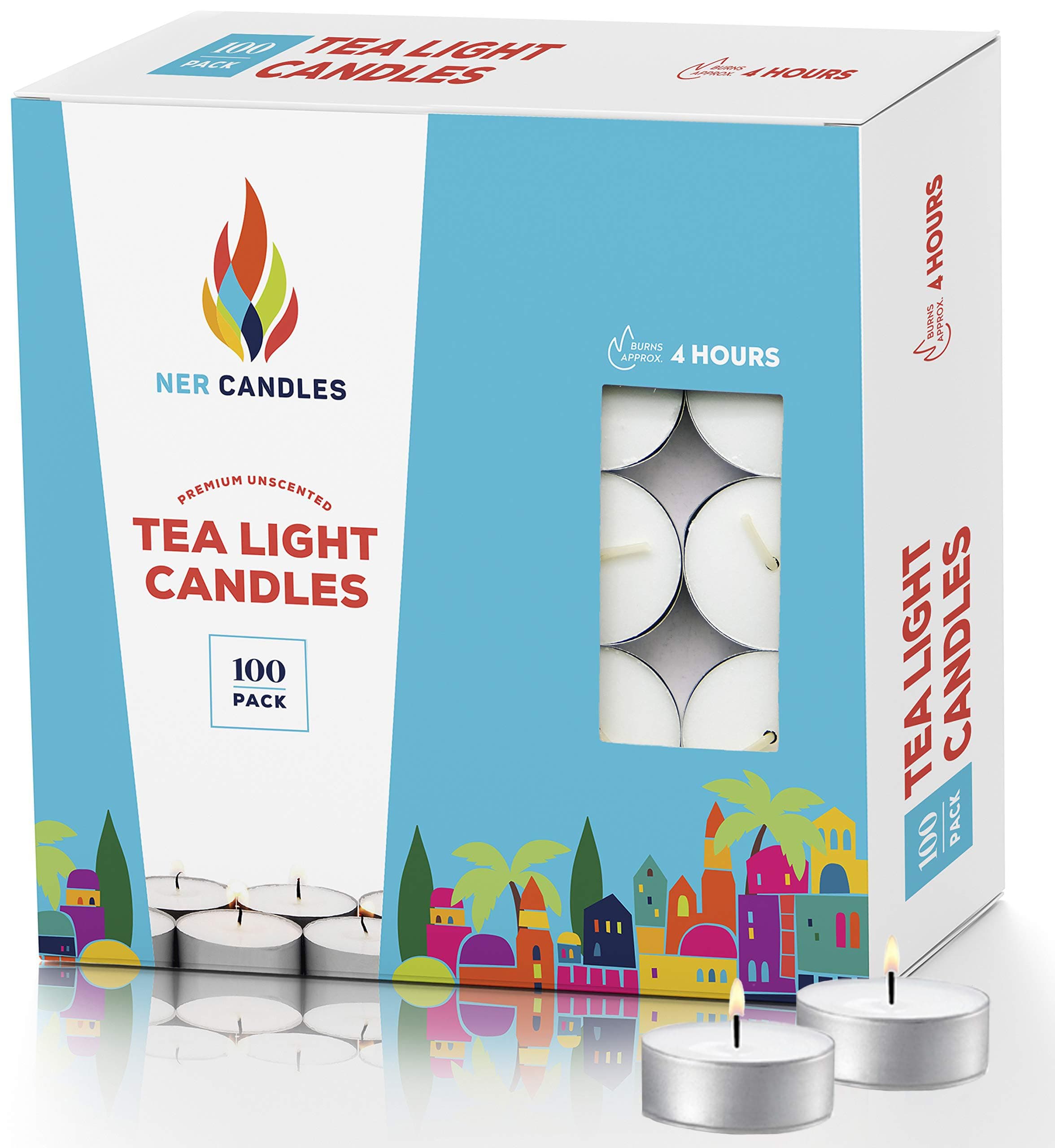 Tea Lights Candles - 4.5 Hour Burn Time - 100 Pack Bulk Candles - White Unscented - Travel Candles - Shabbat Candles - Long Burn Time