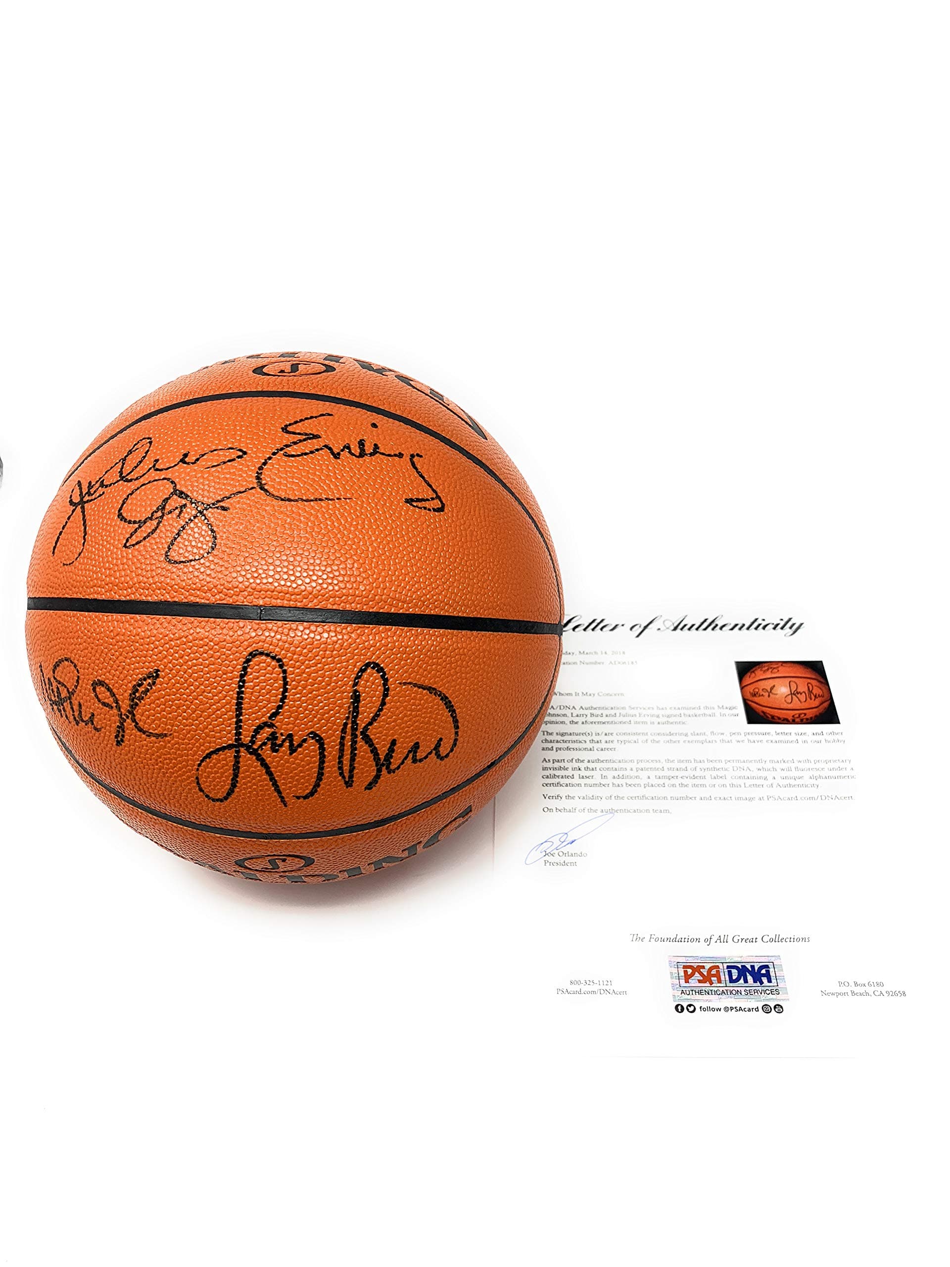 Larry Bird Magic Johnson Julius Erving Triple Signed Autograph NBA Game Basketball PSA Full Letter Certified