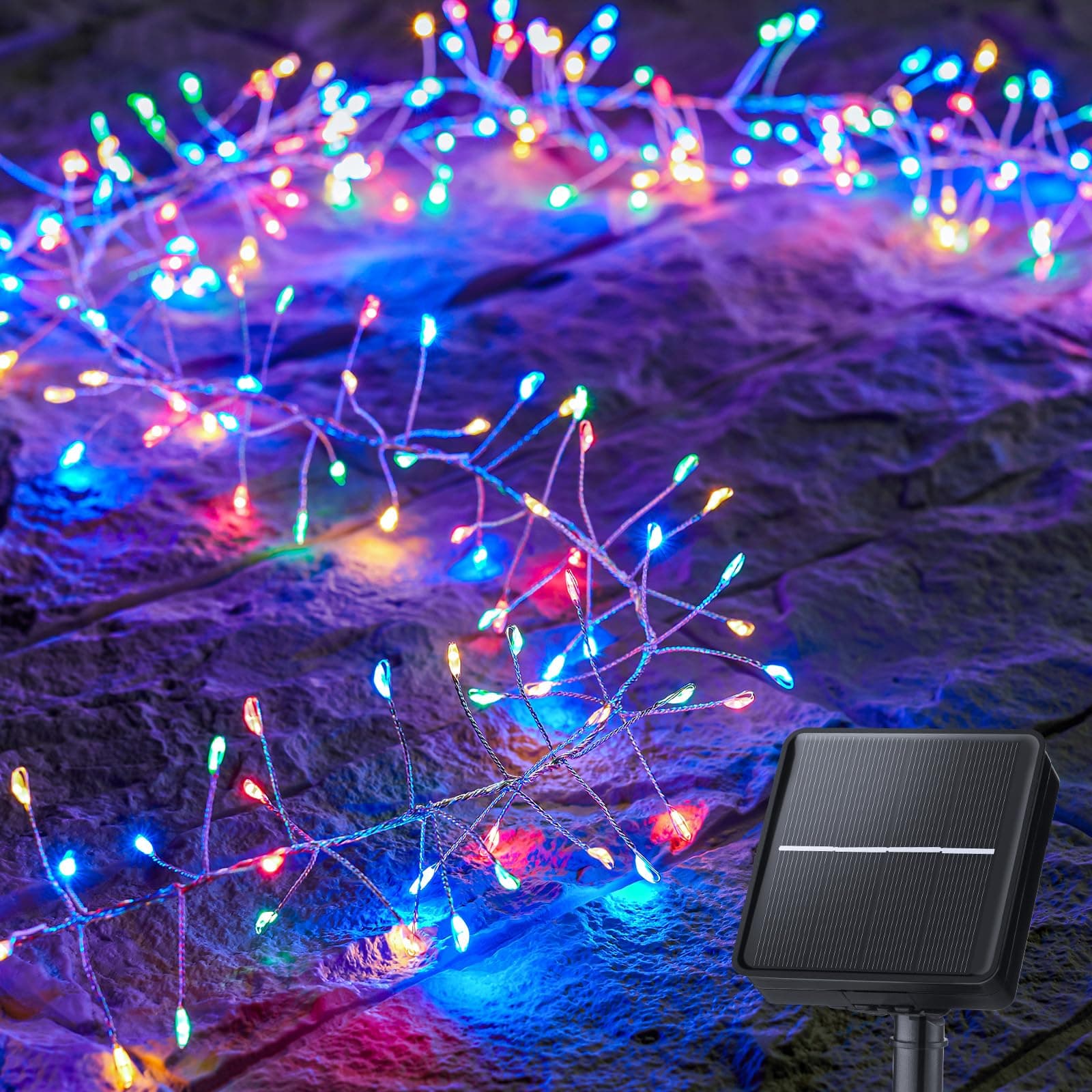 Brightown Solar Lights for Outside, 19.6Ft 240 LED Solar String Lights Outdoor Waterproof, 8 Modes Firecracker Balcony Lights for Tree Patio Christmas Party Wedding Decor (Multicolor)