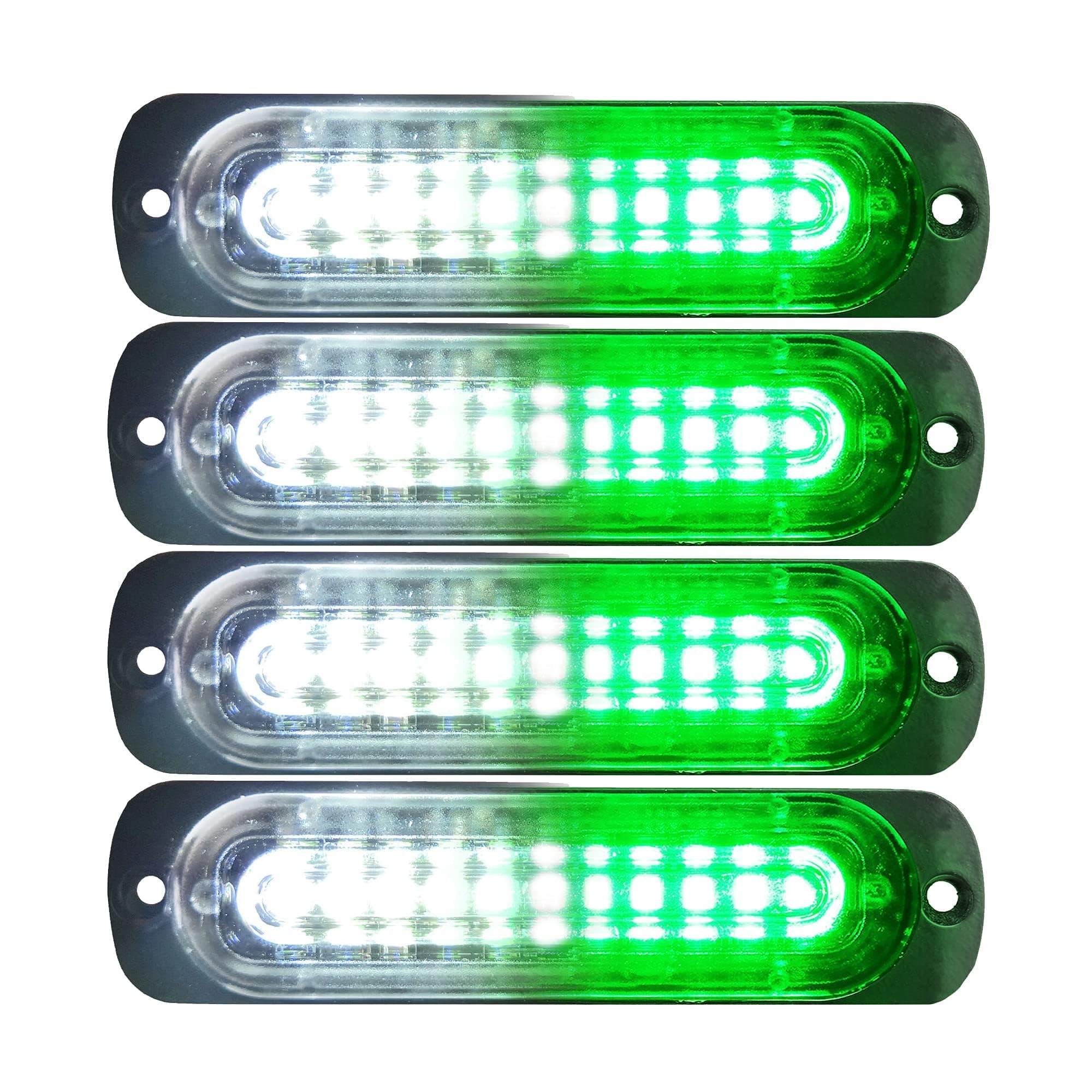 LED Strobe Lights for Trucks Green/White 4.4-Inch Emergency Grill Lights Vehicles and Cars 10 LED Ultra Slim Strobe LED Lighthead Green Strobe Light Surface Mounting Lights (4-Pack)
