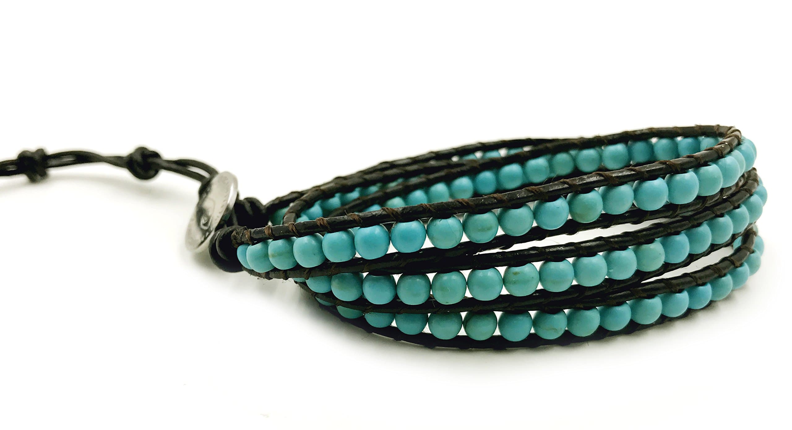3 Wrap Genuine Leather Bracelet Gemstone Bead