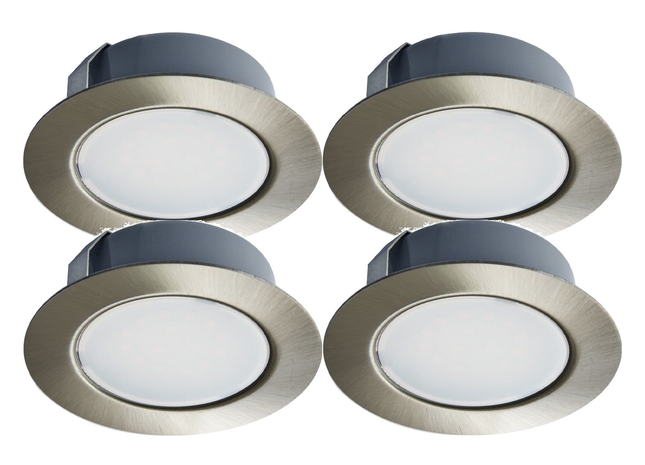 Trango TGG4E-04X 12 Volt AC/DC LED Recessed Light, for Replace Standard G4 Furniture Lights, Cooker Hood Lights etc, Set of 4 Stainless Steel Look [Energy Class A+]