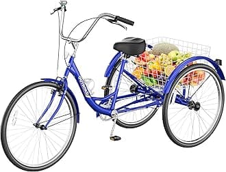 Adult Tricycle with Large Basket 24/26 Inch, Stable 3-Wheel Cruise Bicycle for Shopping, Beach and City Trike Perfect for Men, Women, Seniors