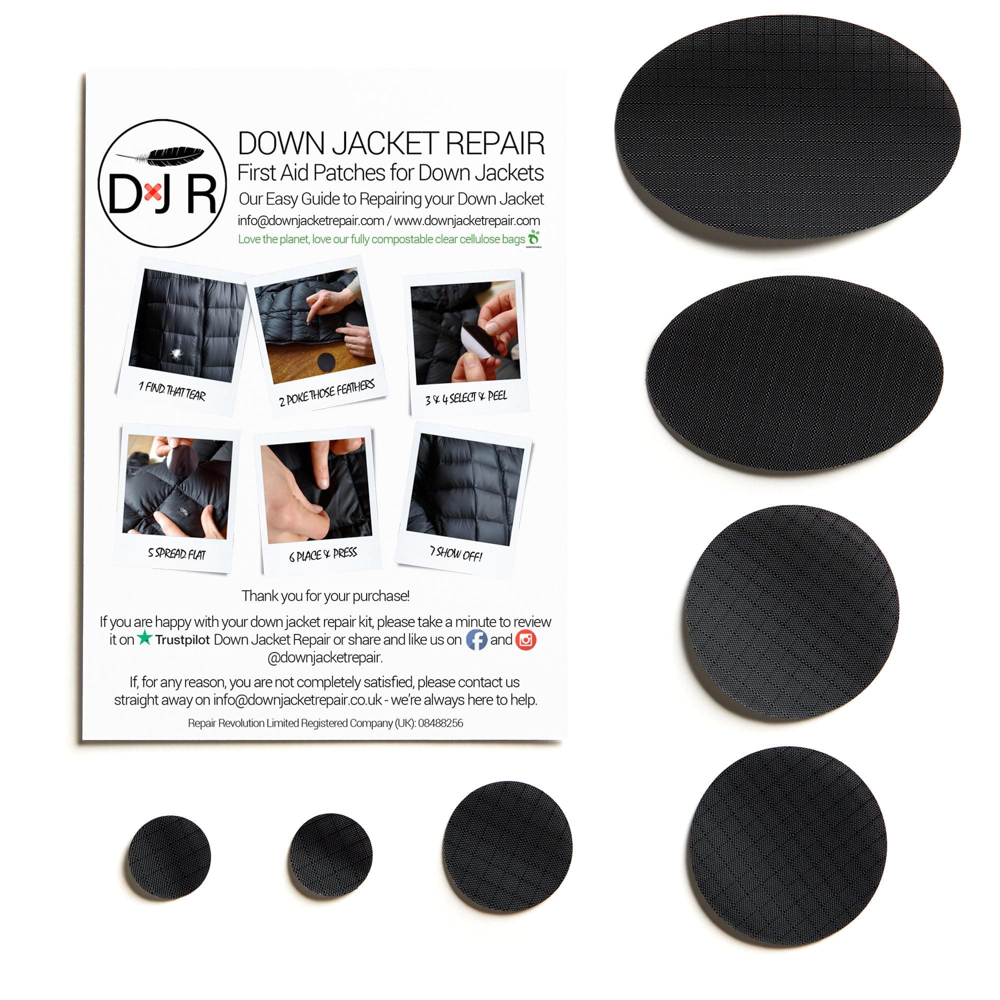 Down Jacket Repair Patches: Easy to Use, Pre-Cut, Self-Adhesive, Waterproof Fabric, Tear-Resistant Rip-Stop Nylon Fabric Patches for Clothing, Down Jacket Patches, Outdoor Gear - Black