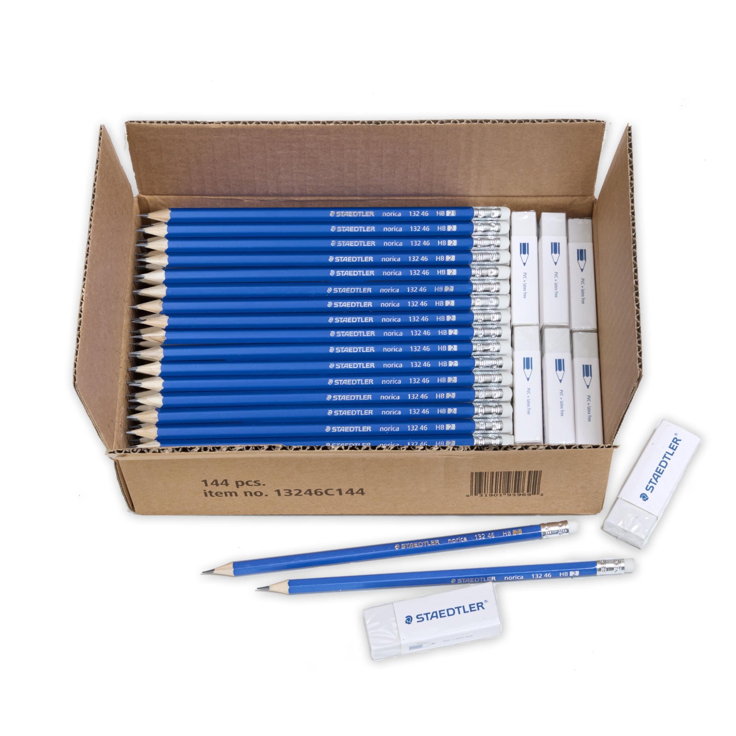 - Norica #2 HB Pencils Class Pack with Erasers, 144-Count School Supplies Set, Break-Resistant Lead, Pre-sharpened bulk back with PVC-Free Erasers