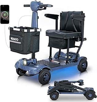 MIHAYO 4 Wheel Mobility Scooter for Seniors&Adults- 24 Miles Range, Foldable Powered Electric Wheelchair Device w/Dual 288WH Batteries, 32 L Basket, 280 lb Capacity, Compact, Blue