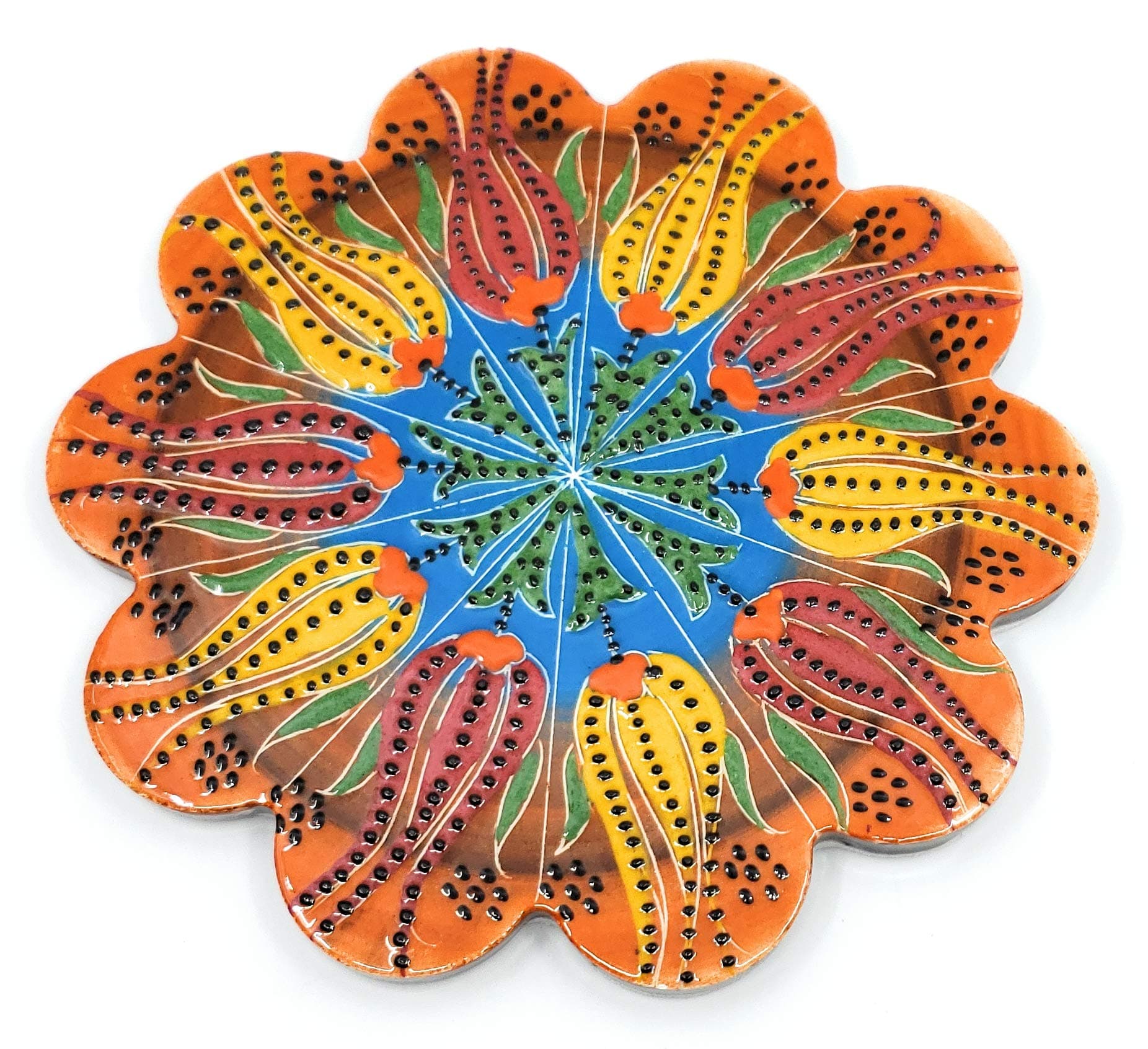 Handmade Turkish Ceramic Pottery Star-Shape Tile Trivet (Multi-Color 26)