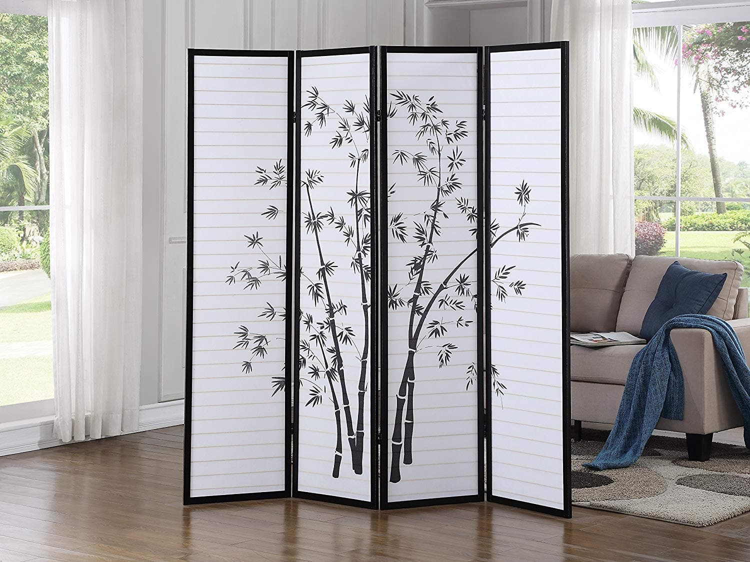 Shoji Screen/Room Divider Print Bamboo 4 Panel Black