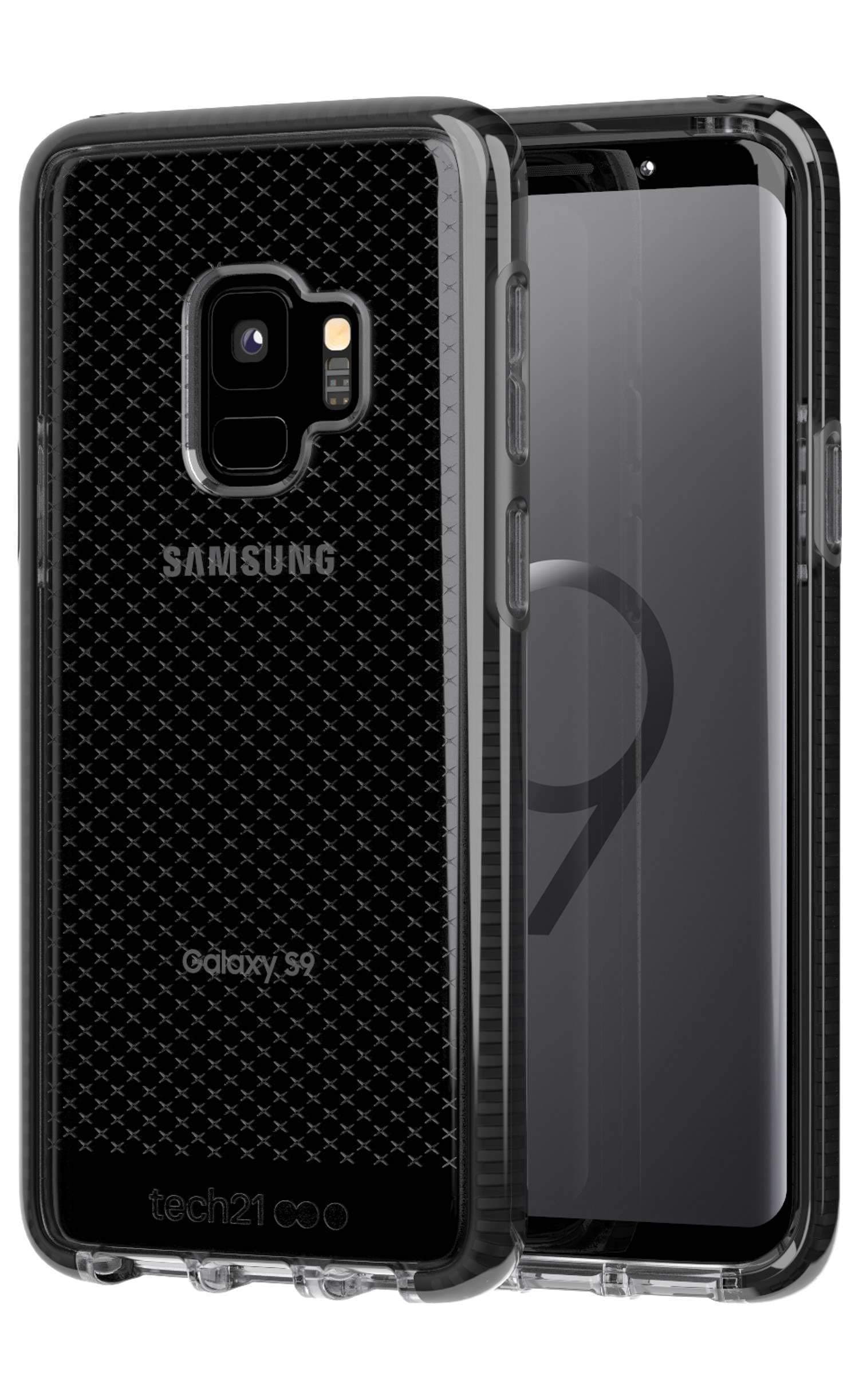 Tech21 Protective Samsung Galaxy S9 Case Thin Patterned Back Cover with FlexShock - Evo Check - Smokey Black