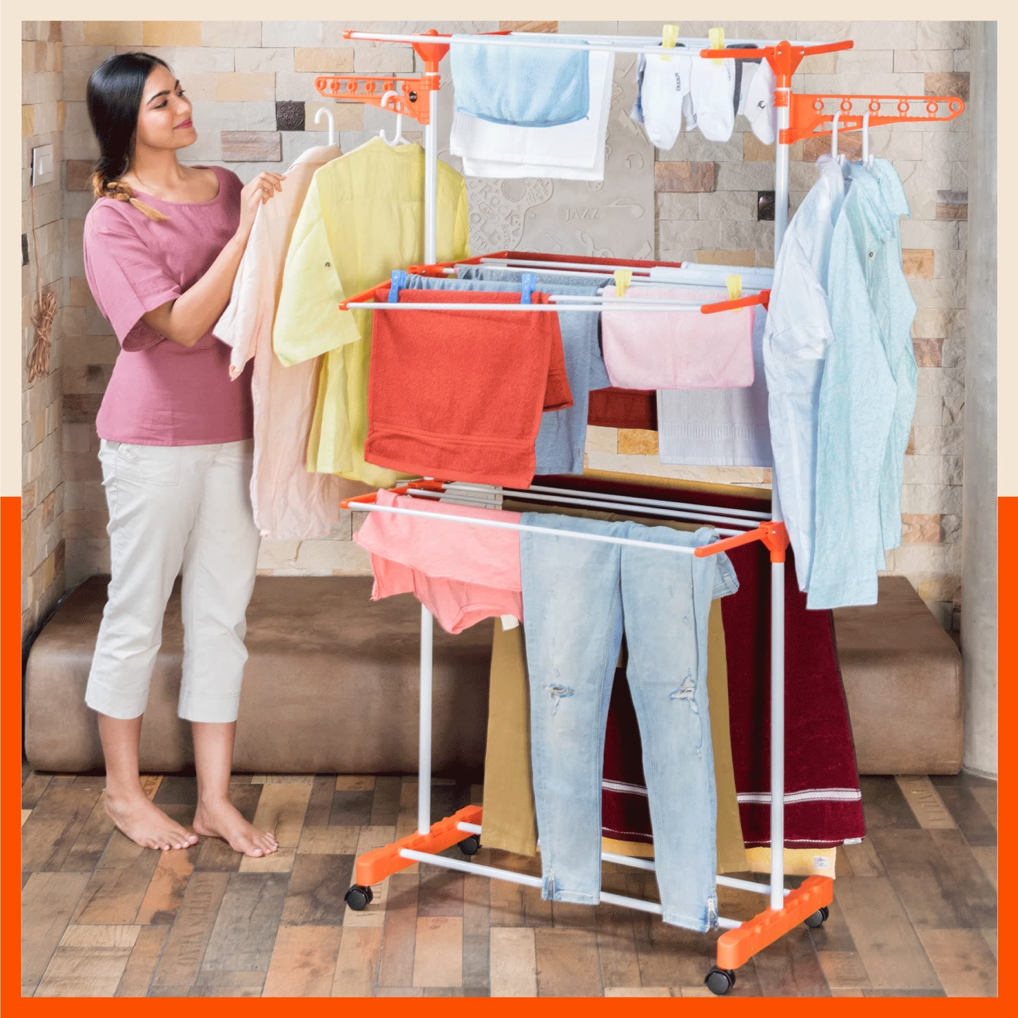 Bathla Mobidry Standee - Foldable Clothes Drying Stand Steel Frame and Hanger Racks