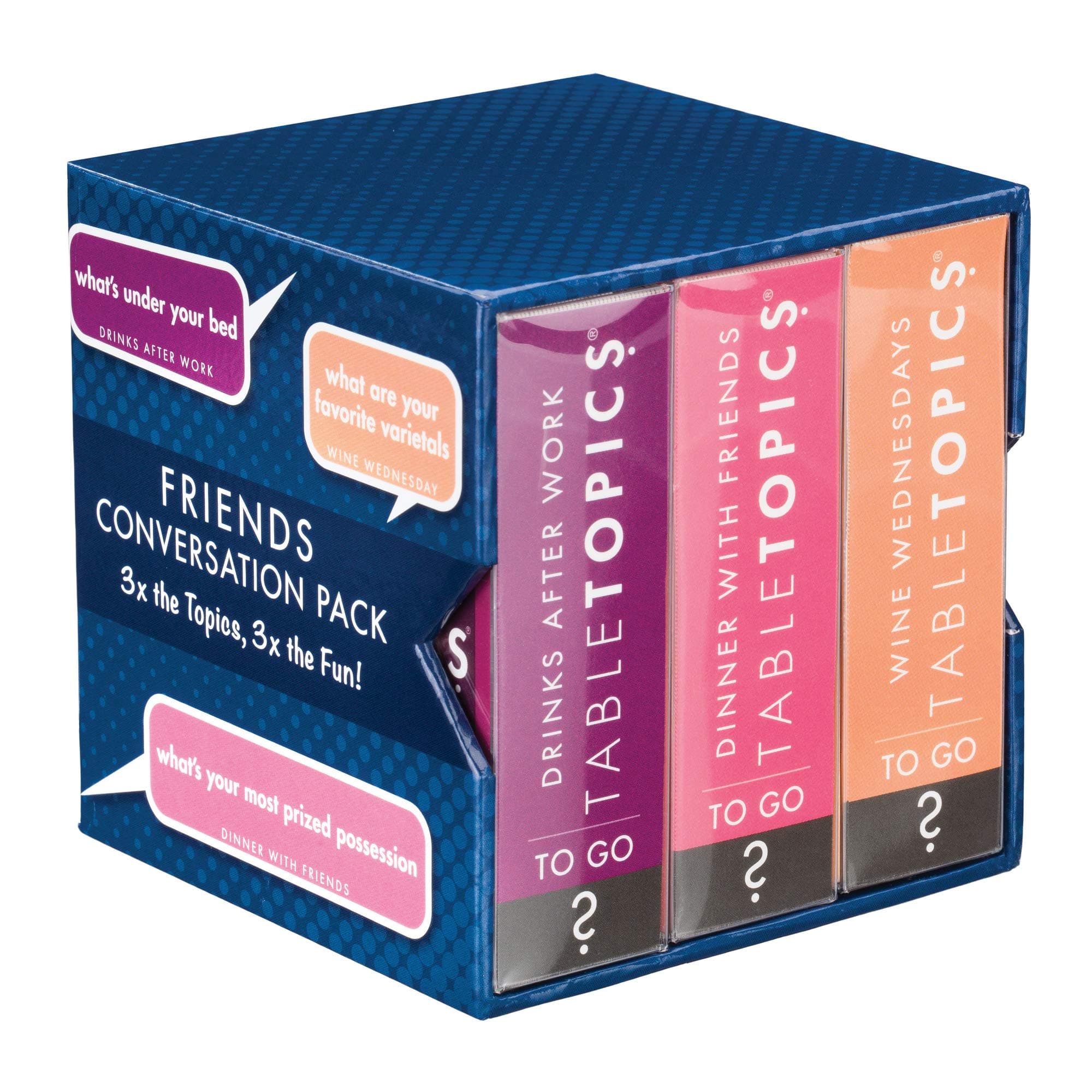 TableTopics Friends Conversation Pack Card Game - 120 Fun Conversation Starter Cards for Adult Parties, Friends’ Game Nights, or Girls’ Nights, Getting to Know You Questions, Boxed Set of 3 Topics