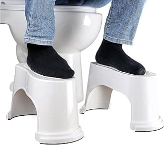 Evron,Potty Step,Toilet Stool Potty Bathroom Squatting Stool Healthier Way Toilet Posture Space Saver Stackable Toilet Stools,7" Height (White 1 Pairs)