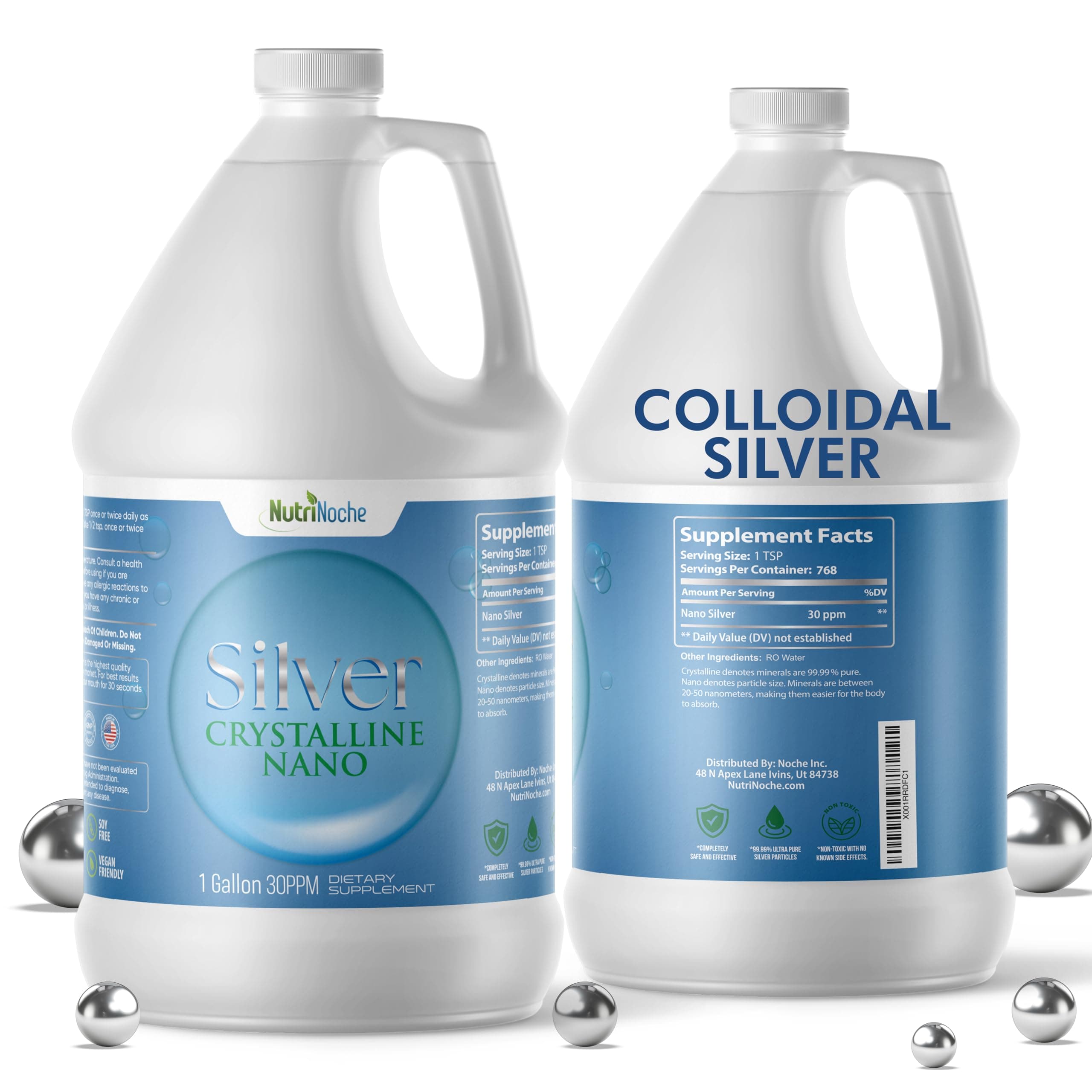 NutriNoche Colloidal Silver Mineral Liquid Supplement - Daily Immune System Support - Colloidal Nano Silver 30 PPM (Gallon Size)