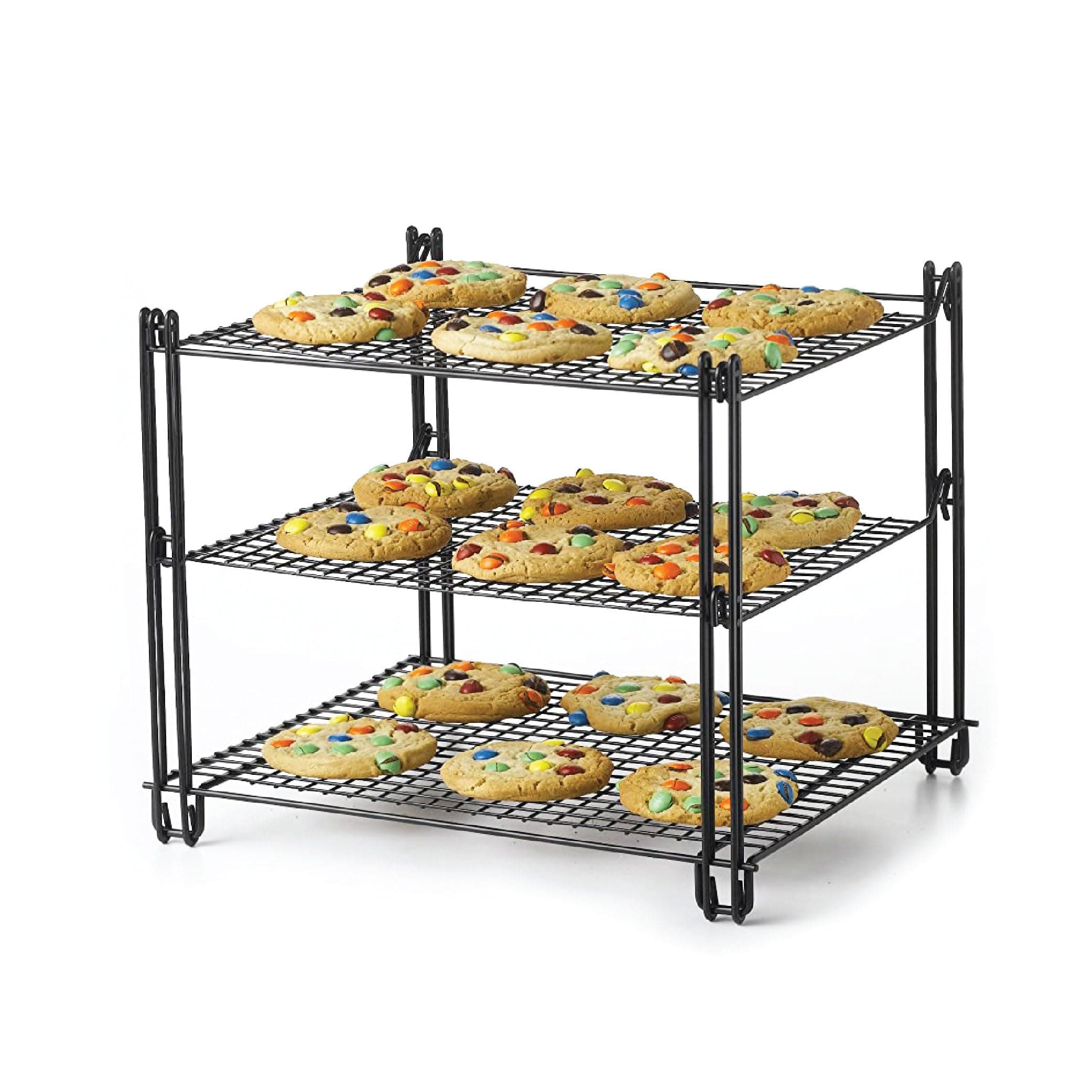 Nifty 3-Tier Cooling Rack – Non-Stick Coating, Wire Mesh Design, Dishwasher Safe, Collapsible Kitchen Countertop Organizer, Use for Baking Cookies, Cakes, Pies