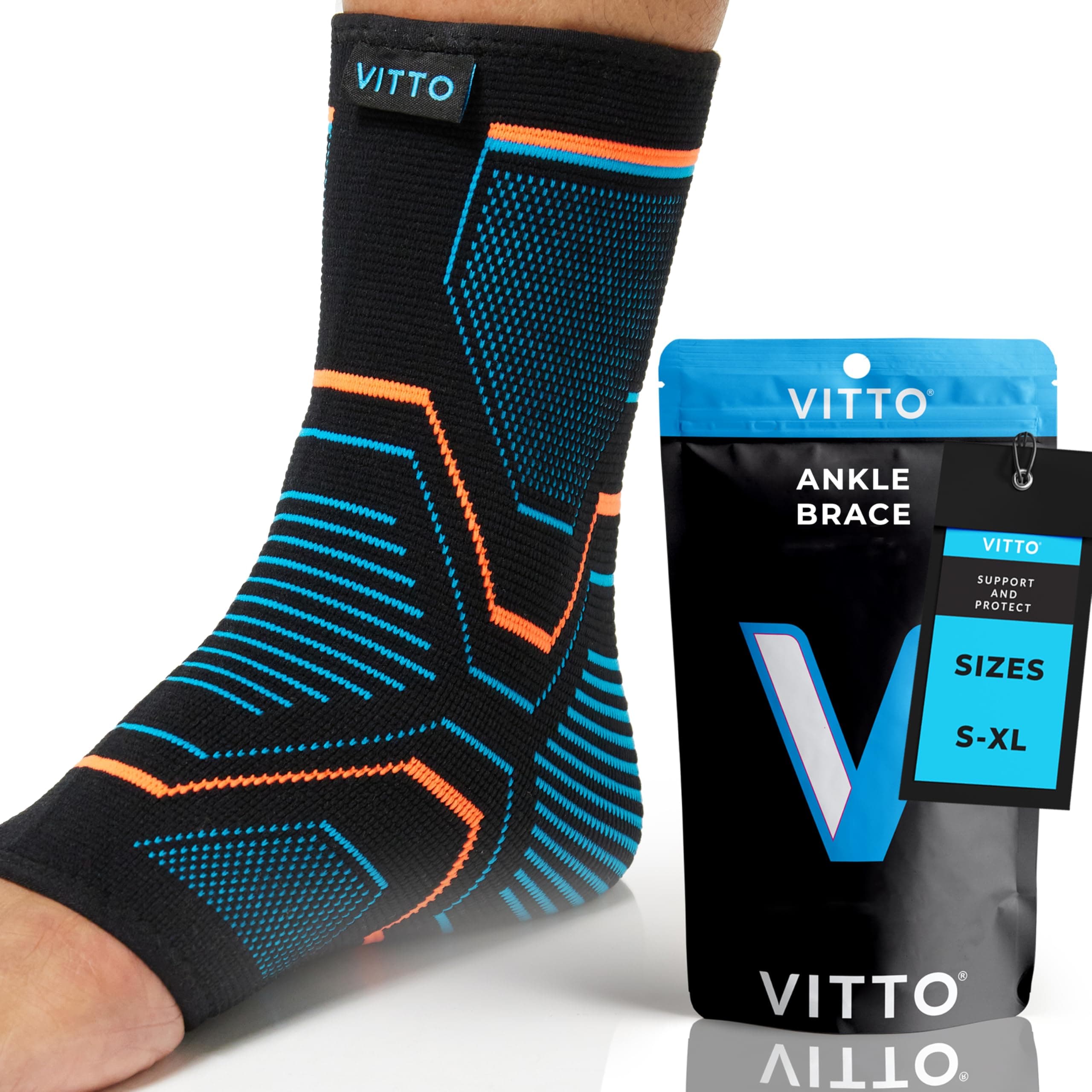 VITTO Multi Zone Ankle Compression Sleeve - Support for Sprains, Joint Pain, Strains, Injuries, Recovery, Basketball (Large)