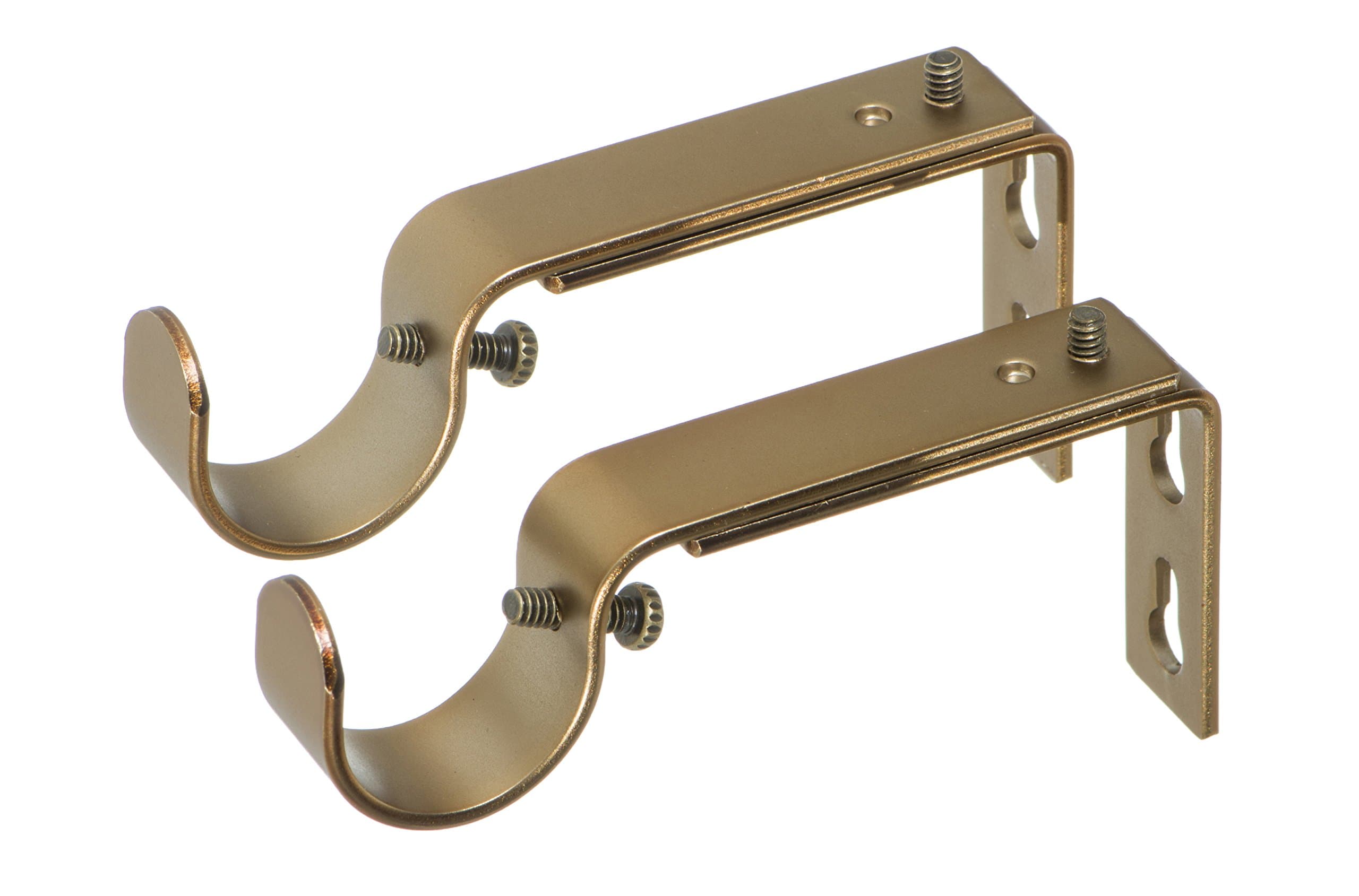 Ivilon Adjustable Brackets for Curtain Rods - for 1 or 1 1/8 Inch Rods. Set of 2 - Warm Gold