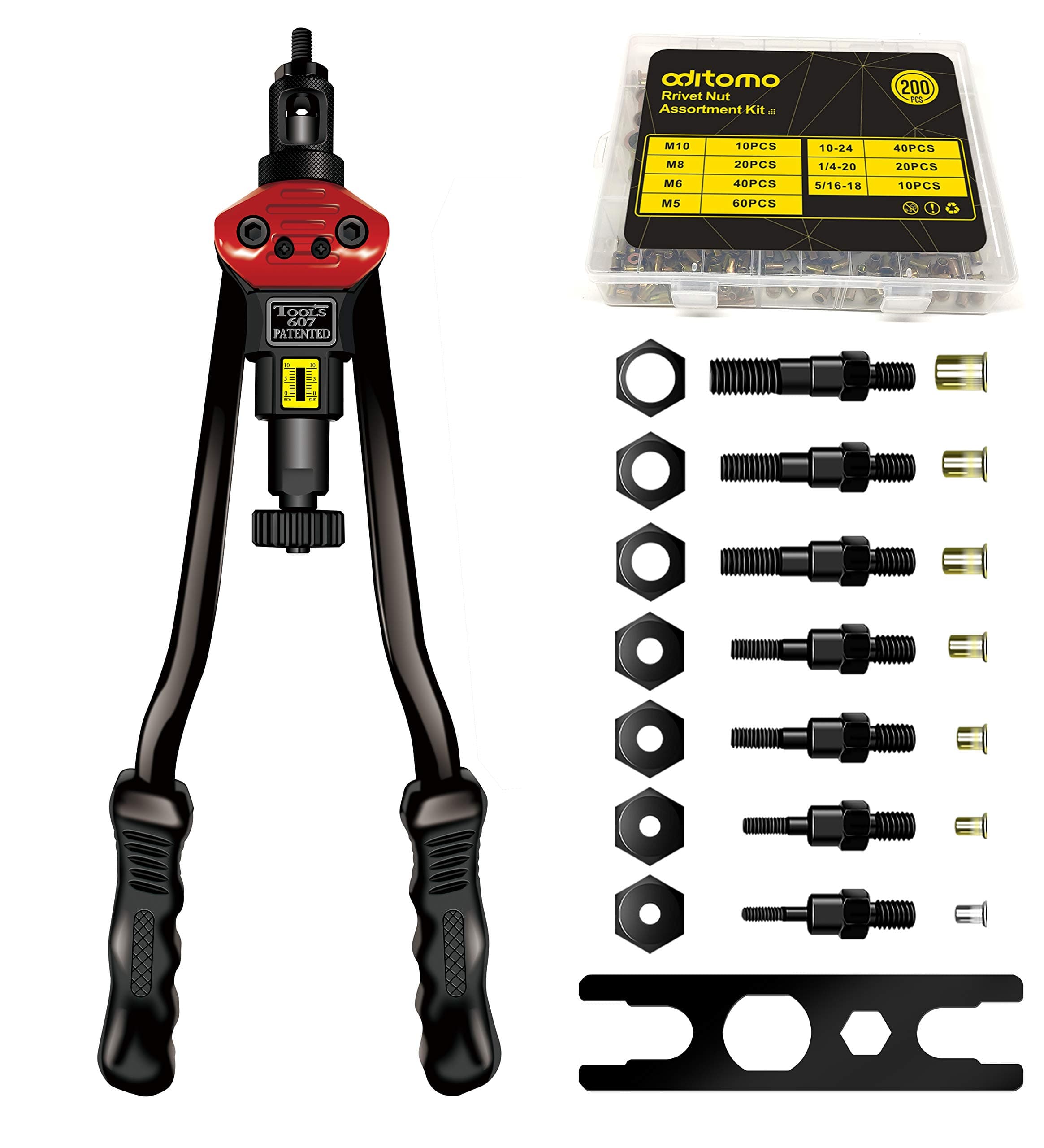 Rivet Gun Tool - 17 inch rivet nut kit Aditomo nutsert tool more easy to use effortless operation heavy duty with 7 mandrels 200 nuts