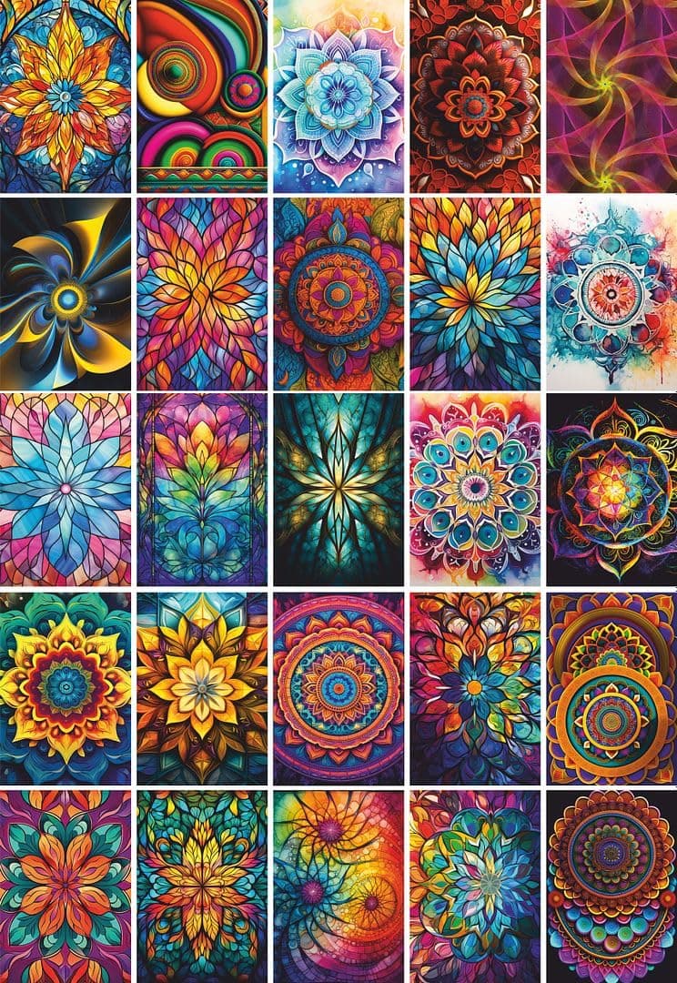 CVANU 25pcs Beautiful Mandala Aesthetic Pattern Printed Collage Kit Posters with Glue Dot Tape for Wall Decoration (6inchX4inch)_202310-117