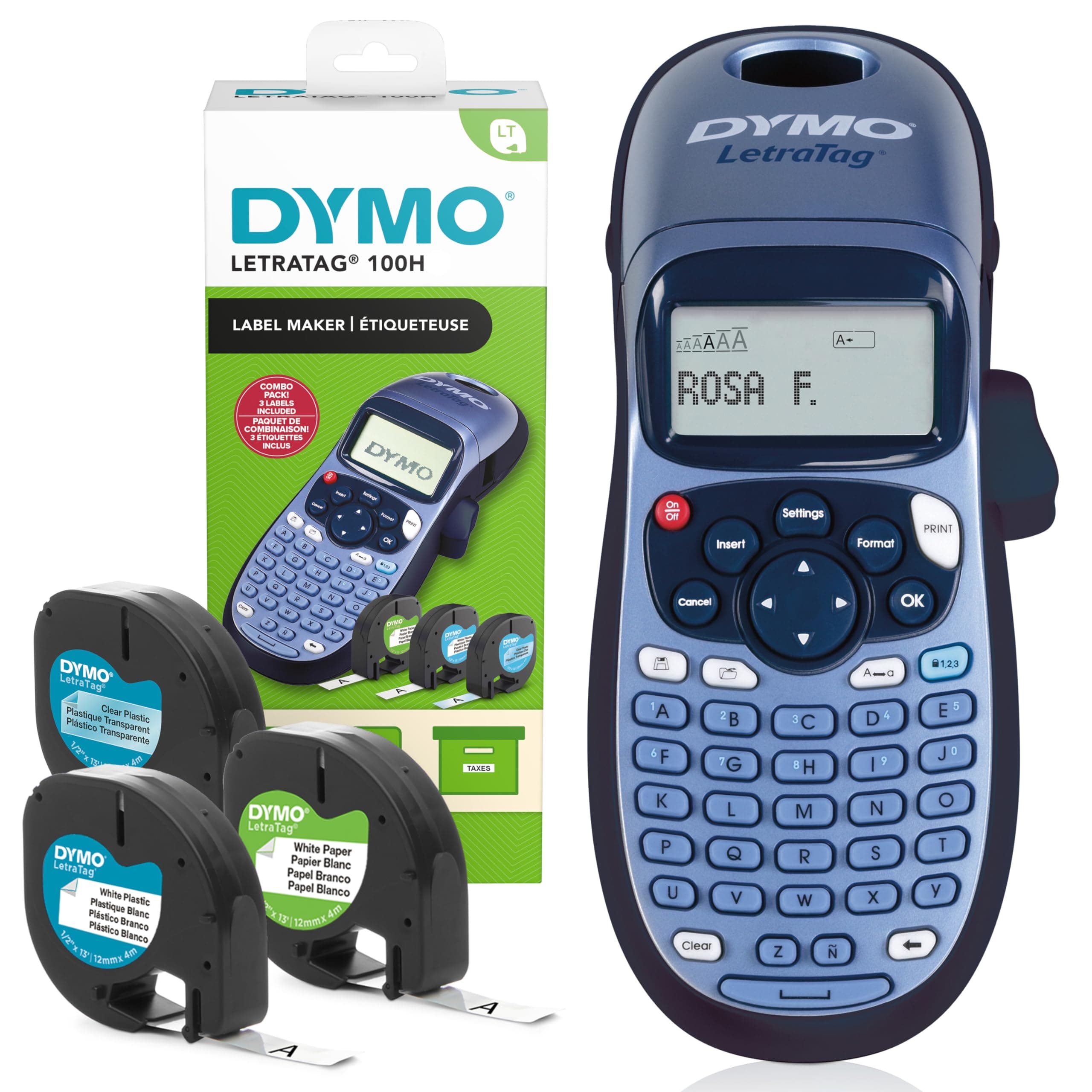 Dymo LetraTag LT-100H Label Maker Starter Kit | Handheld Label Printer Machine | with PlasticPaper & Clear Label Tape | Ideal for Office or Home