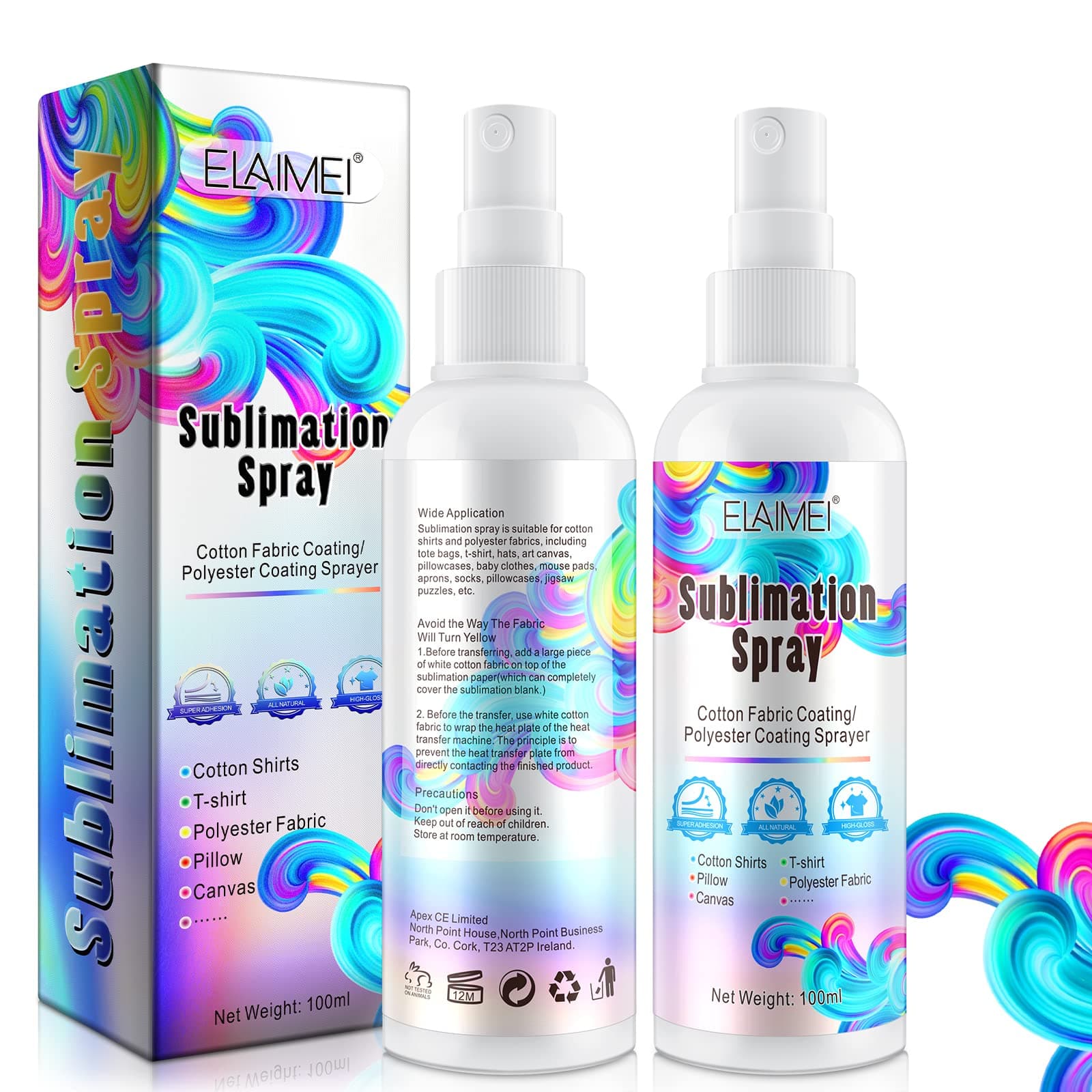 Sublimation Spray, Quick Dry & Super Adhesion, Sublimation Coating Spray for All Fabric, Including 100% Cotton, Polyester, Carton, Tote Bag, Pillows, Mugs, Canvas, High Gloss Vibrant Color