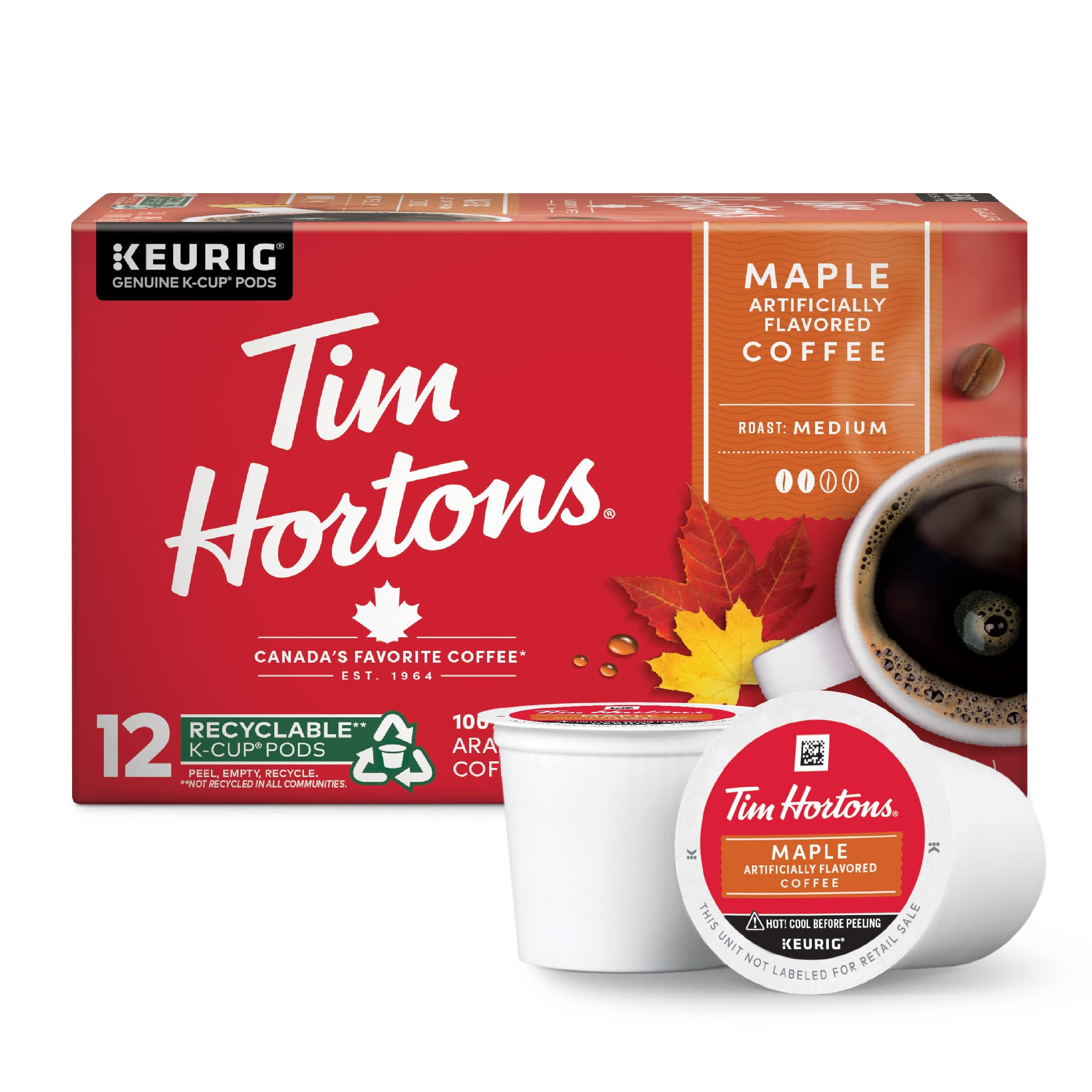 Maple Flavored Coffee, Single-Serve K-Cup Pods Compatible with Keurig Brewers, 12ct K-Cups, Red