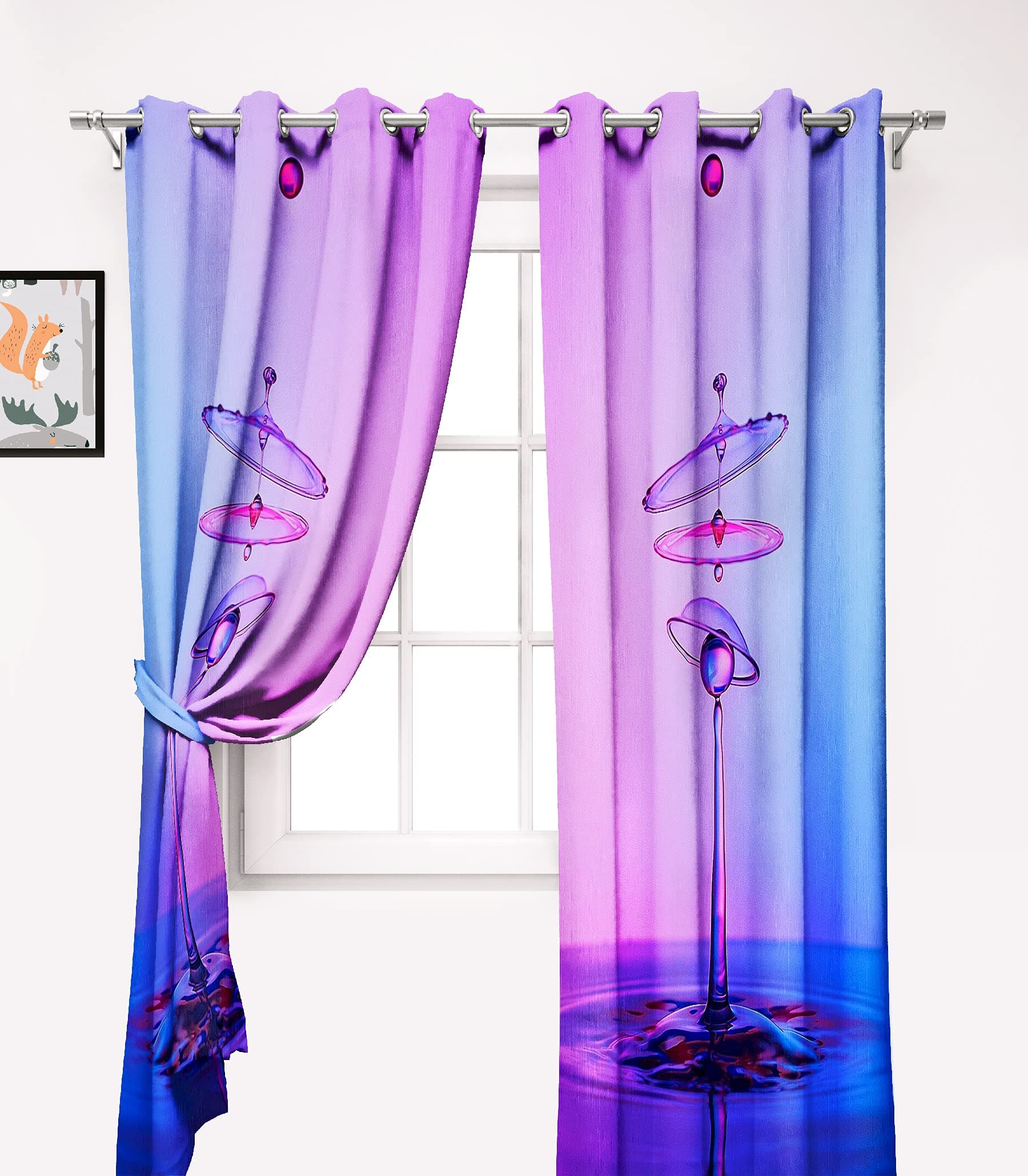 Ultimate Trends Premium Polyester Modern Water Drops Pattern Digital Printed Grommet Curtains for Door, 7 feet, Pack of 2 Piece,Multi Color, (UTCR-1192_LF_D)