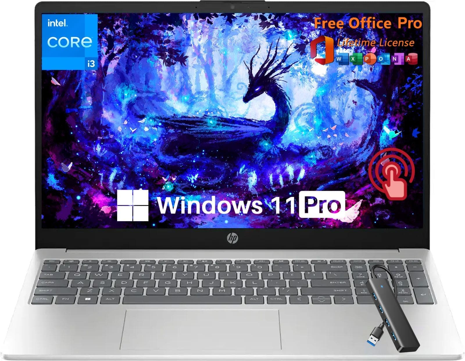 HP 15.6" Touchscreen Business Laptop Computer, Intel 12th 6-core i3-1215U(Up to 4.4GHz), UHD Graphics, 16 GB RAM, 1 TB SSD, Long Battery Life, Wi-Fi 6E, Windows 11 Pro & Office Pro Lifetime License