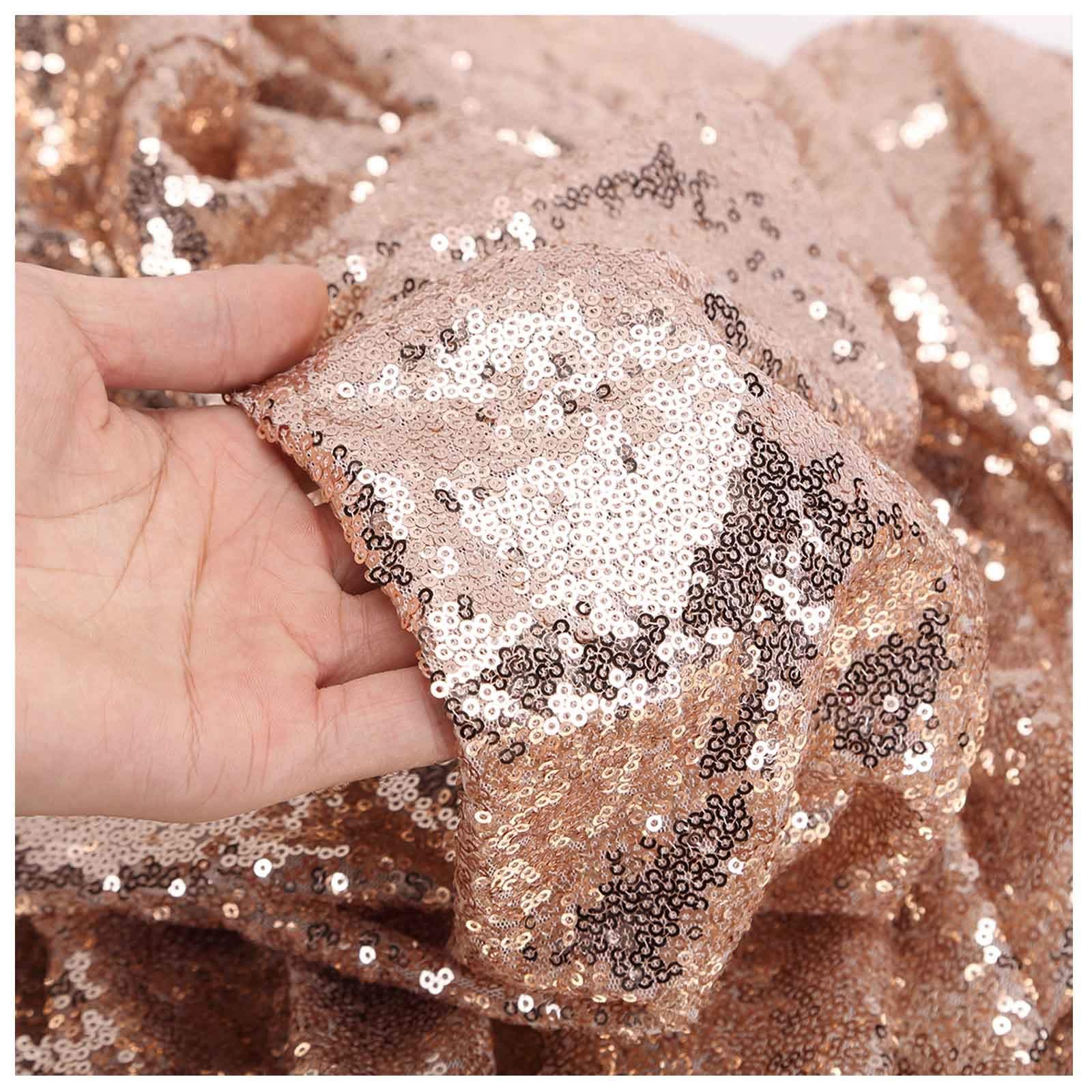 Shimmer Champagne Gold Sequin Fabric by The Yard Two Way Stretch Spandex Embroidered Mesh African Lace Sequin Fabric for Dress Sewing