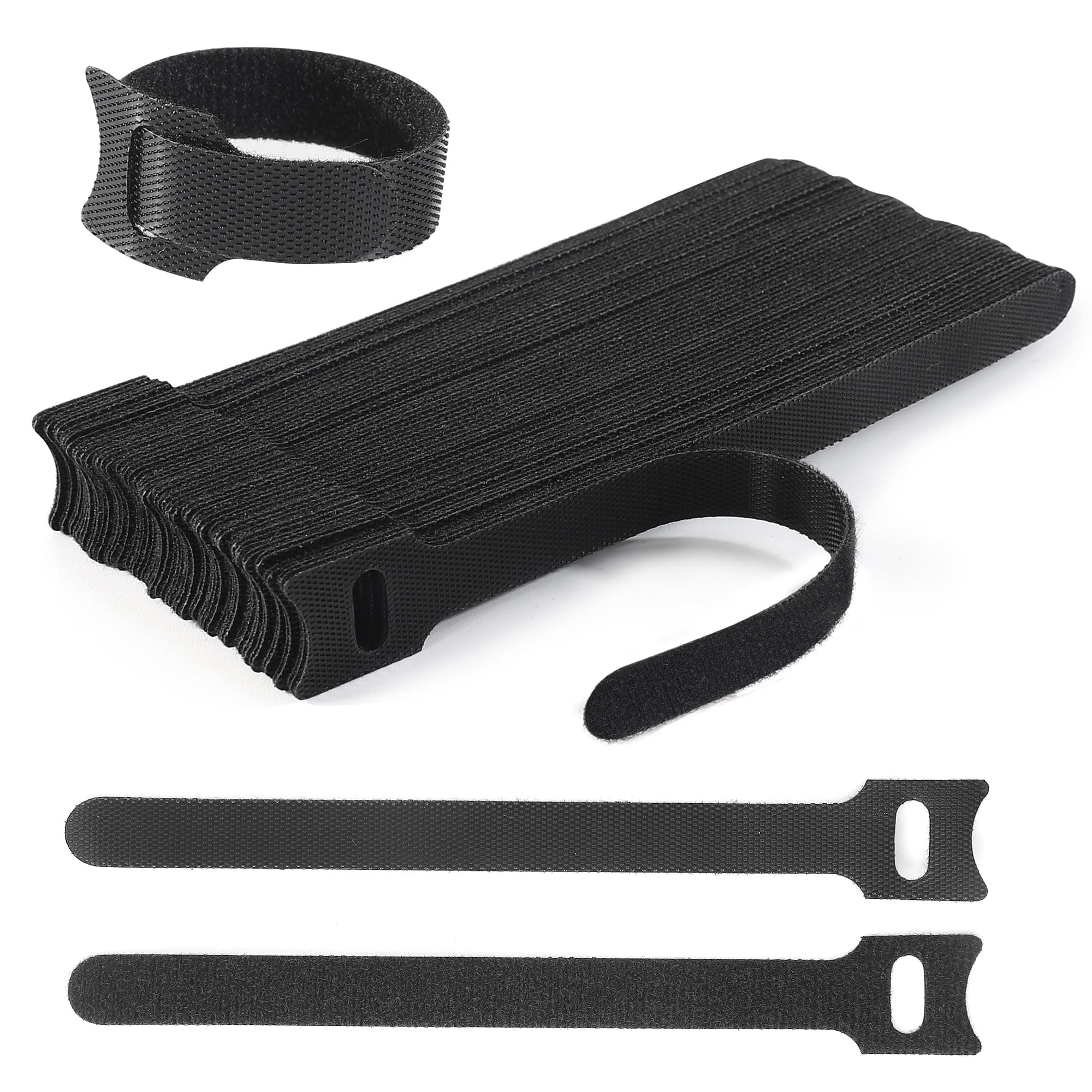 Nettbe 60 Pack 8 Inch Reusable Cable Ties, Adjustable Straps, Cable Organizer, Cord Winding and Velcro Loop Cord Management - Black