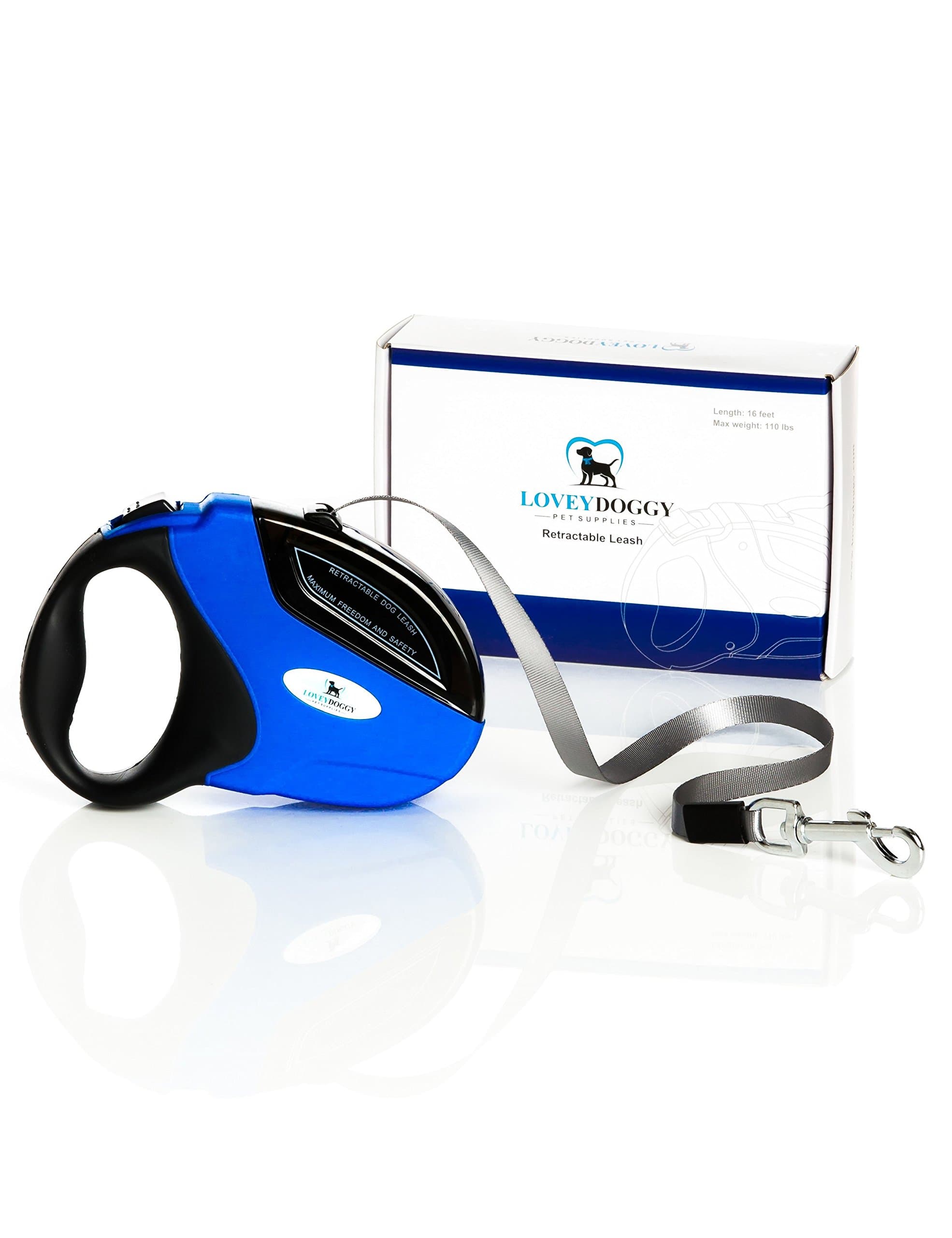 SmartPULL Retractable Dog Leash 16' - Heavy Duty & Strong 110 lb Weight Limit - 16-Foot Tangle Free Grey Nylon Ribbon - One Touch Break Lock & ABS Casing - Large Medium Small Dogs - Walking Training