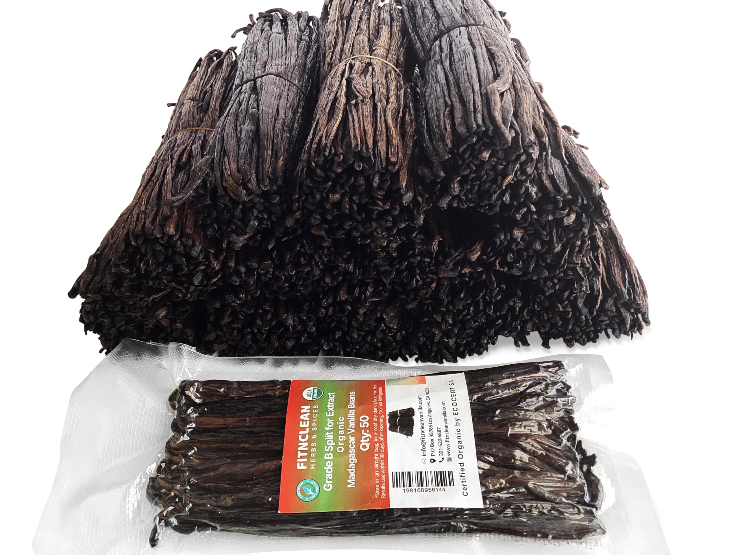 50 Split Organic Madagascar Vanilla Beans Grade B| 5"-7" For Extract by FITNCLEAN VANILLA| Bourbon NON-GMO Pods for Paste