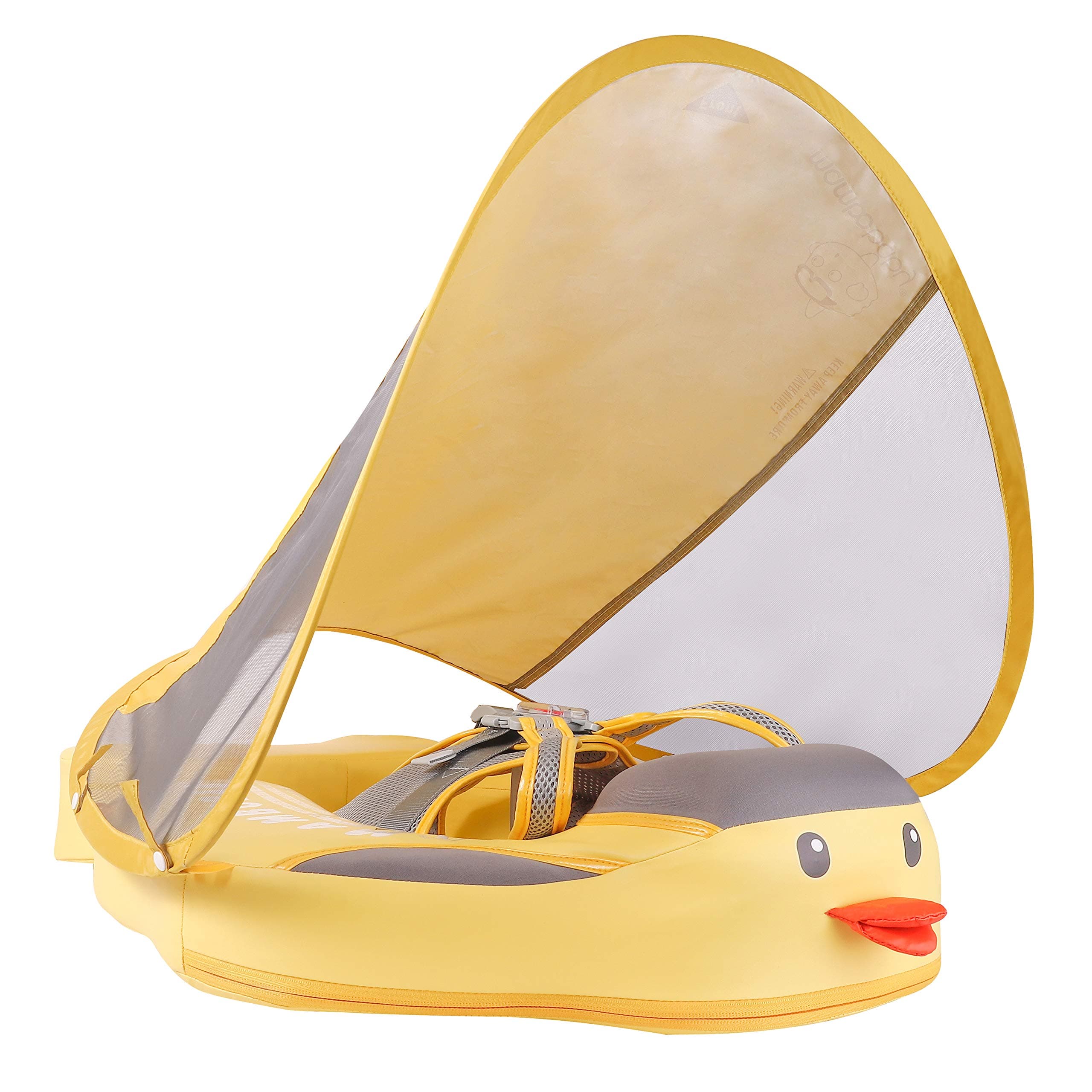 Mambobaby Float Add Tail Baby Swim Float with Canopy, Non-Inflatable Solid Baby Float, Upgrade Soft Waterproof Skin-Friendly Leather Material Infant Swim Float (Special Edition Yellow)