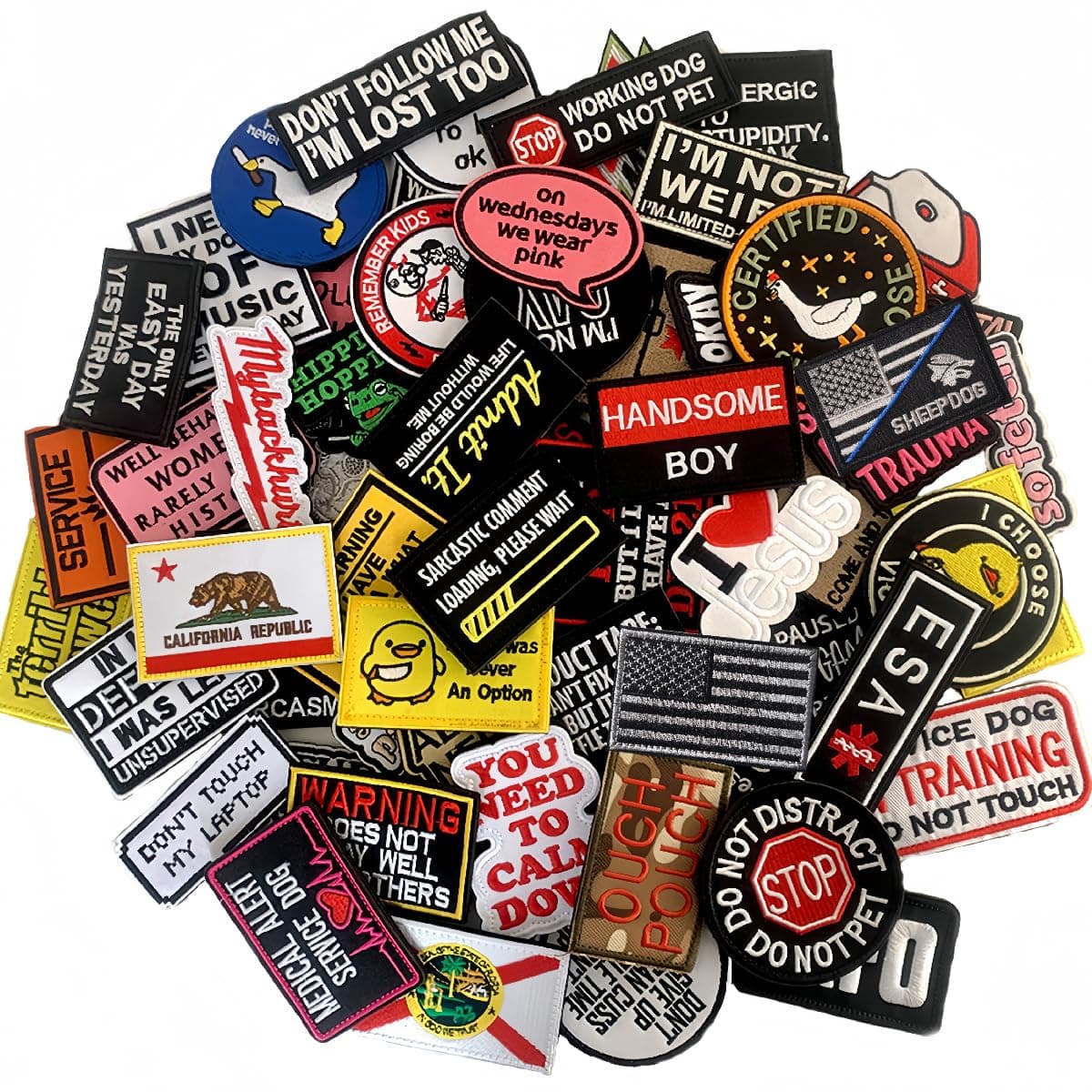 20 Pieces Random Tactical Morale Patch Bundle, Full Embroidery Loop and Hook Patches Set for Caps, Bags, Backpacks, Vest, Military Uniforms,Tactical Gears Etc