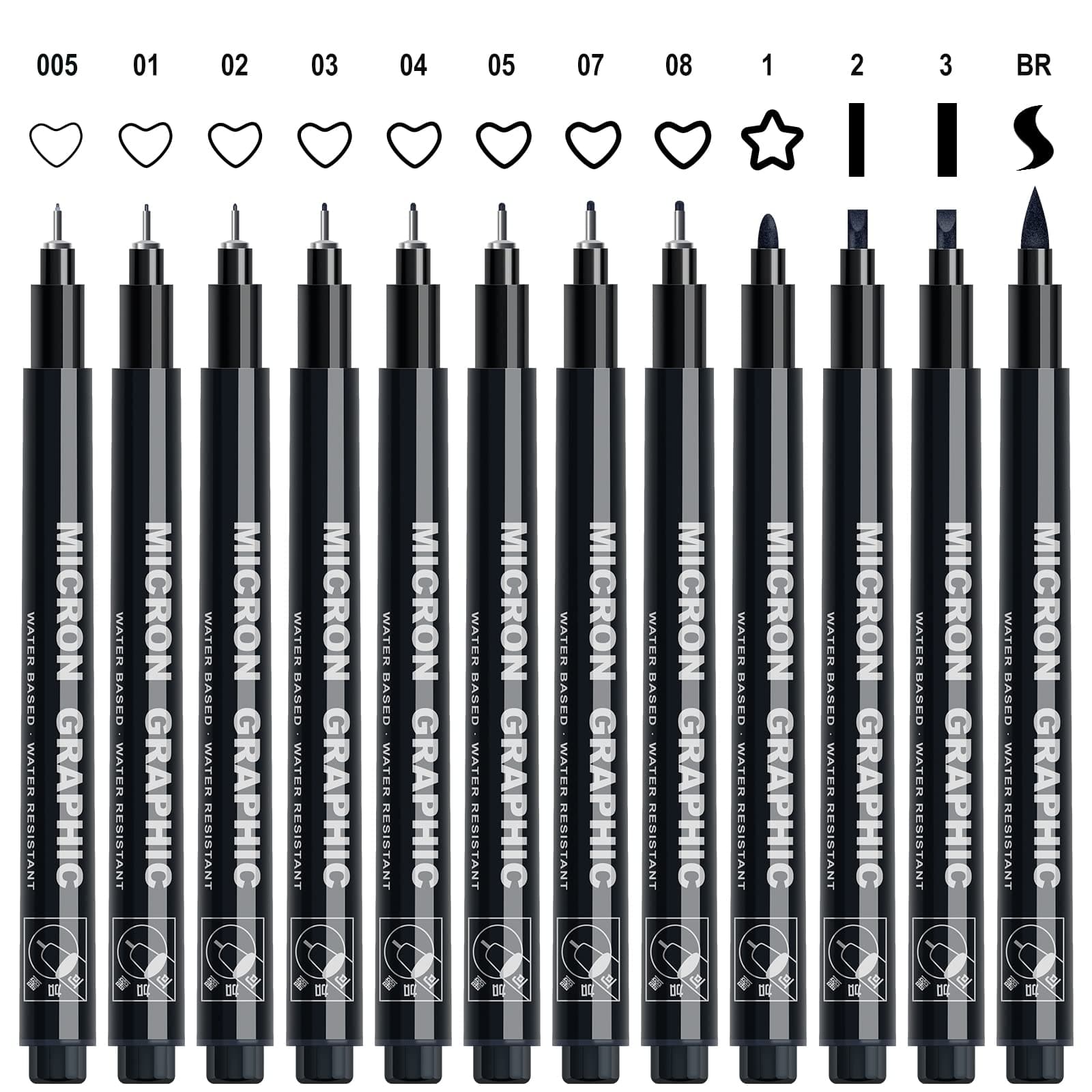 Black Fineliner Pens, 12 Pack Fineliners Technical Drawing Micro Liner Sketch Pen for Artists, Waterproof Markers for Zentangle Illustration Manga Outline Art Supplies