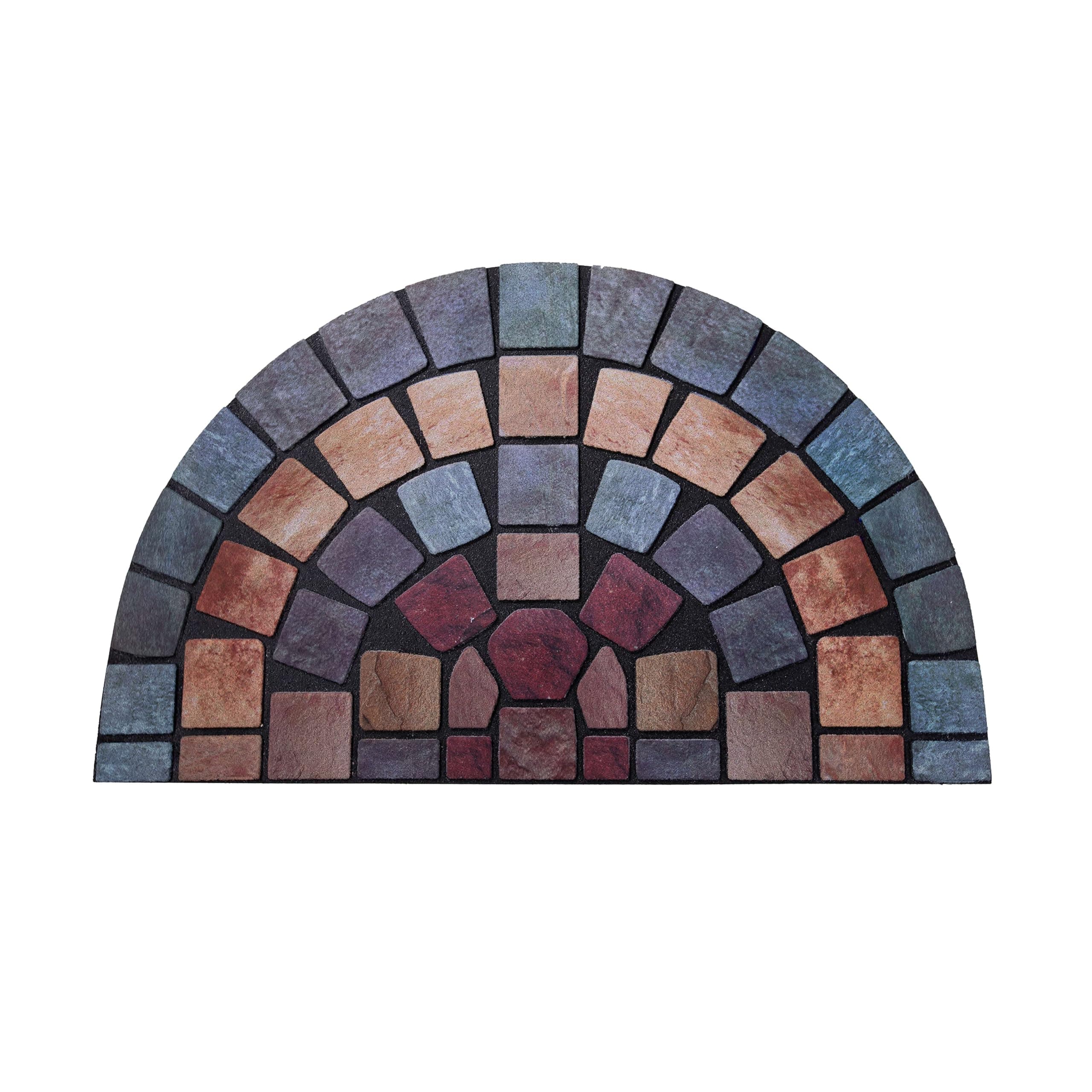 Nicoman Tile Heavy Duty Boot Scraper Doormat, Non-Slip Anti-Fatigue Eco-Friendly Rubber Indoor/Outdoor Door Mat, Halfmoon (75x44cm), Blue Border