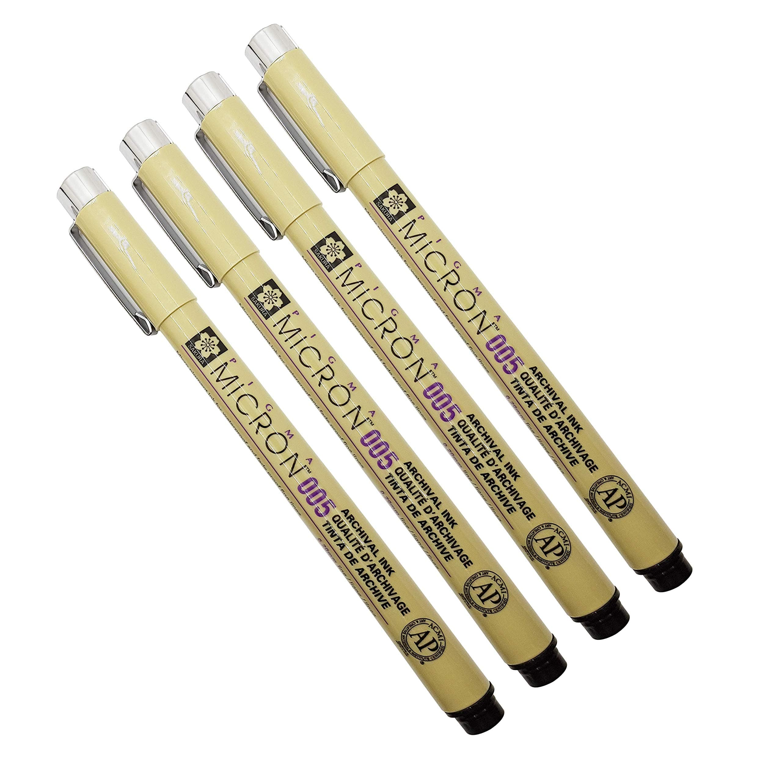 Sakura Pigma Micron 005 Black Pen 0.2mm Line Width Pack of 4 (005)