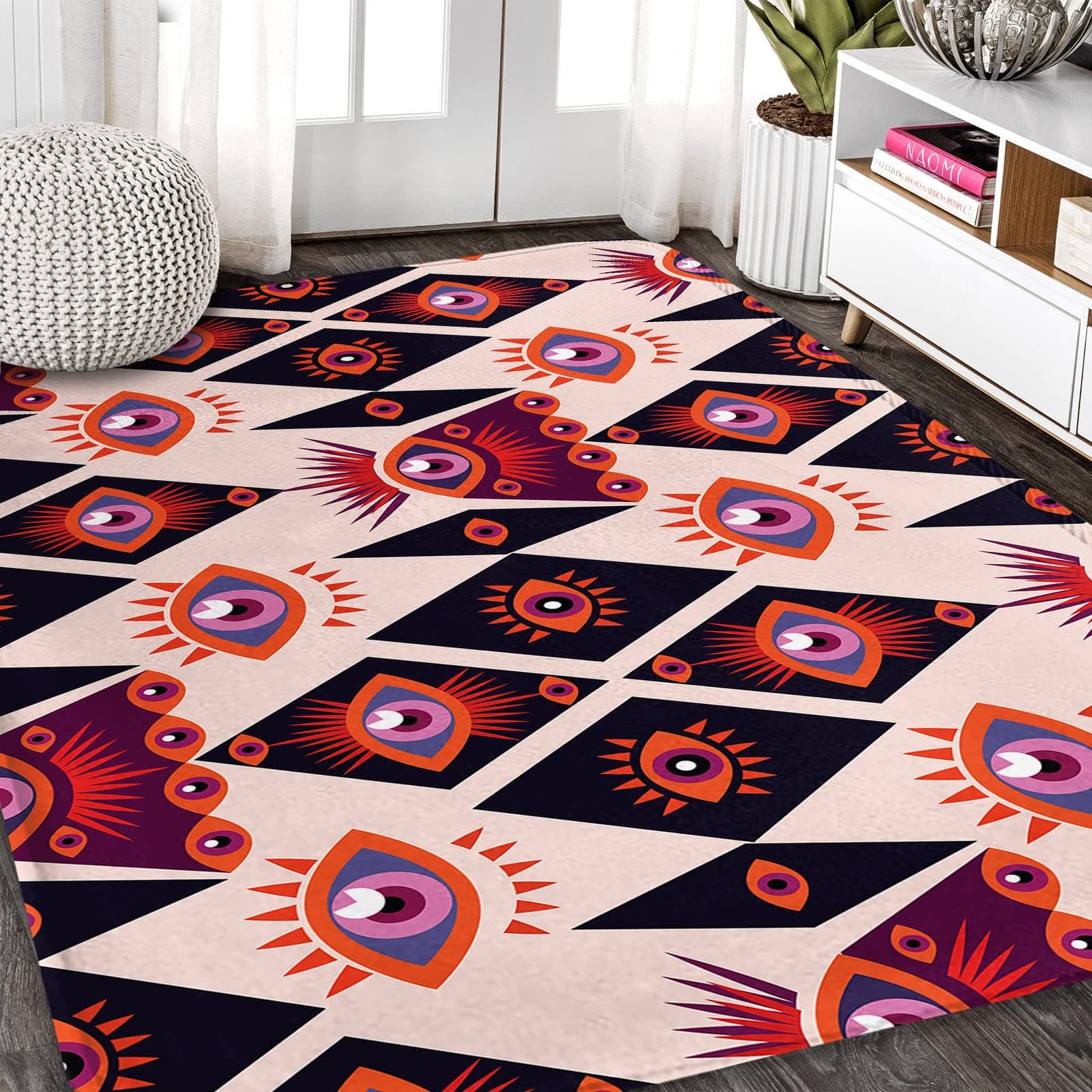 Bayson Area Rug Esoteric Eye Different Shapes Abstract Irregular Stripes Simple Modern Home Decor Floor Rug 3' X 5' Carpet