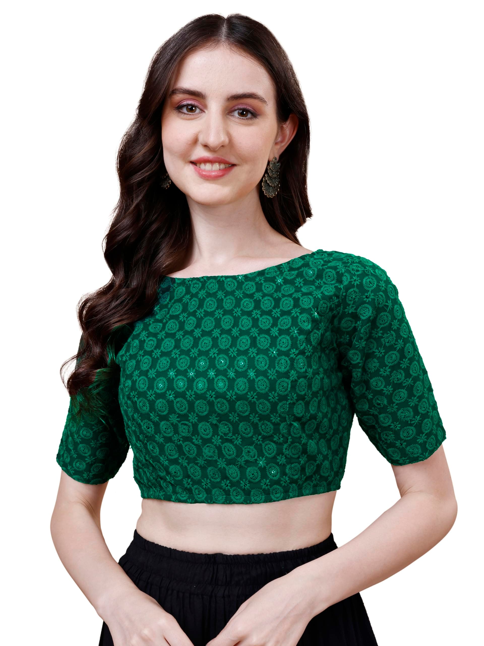 OOMPH! Women's Traditional Cotton Blouse | Long Elbow Sleeve | Wedding & Festival Wear | Comfortable and Fashion Ethnic Clothing | Ready Made Blouse for Saree and